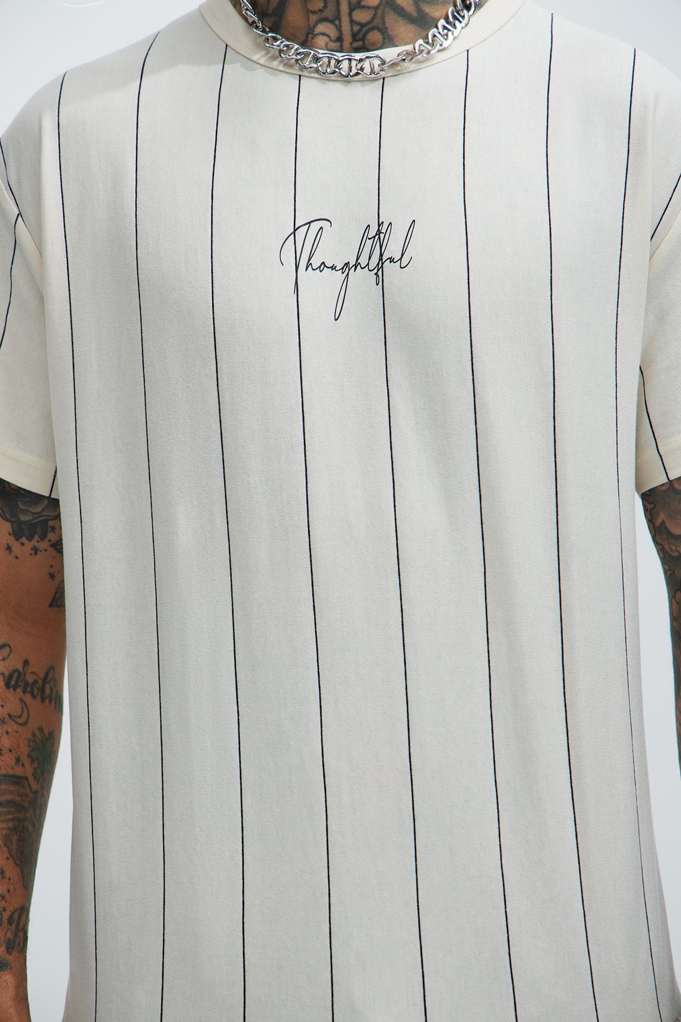 Vertical Striped Short Sleeve Tee - Off White