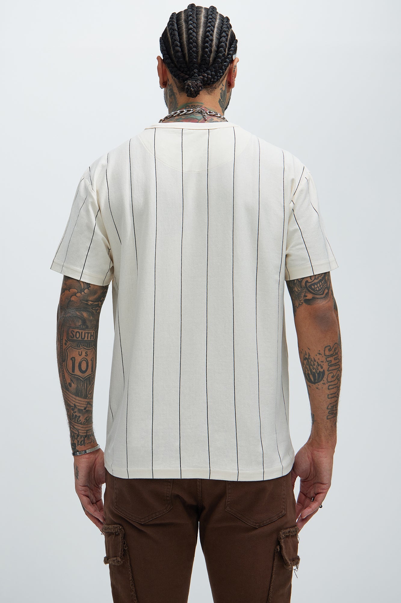 Vertical Striped Short Sleeve Tee - Off White