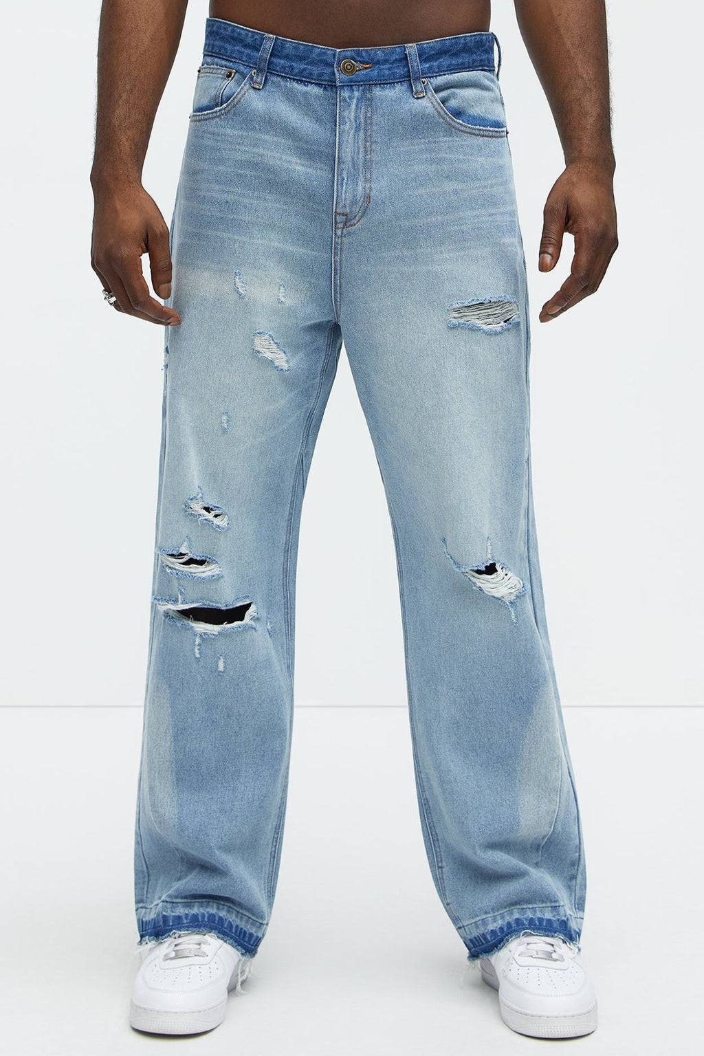 Beach Bum Distressed Baggy Jeans - Light Wash