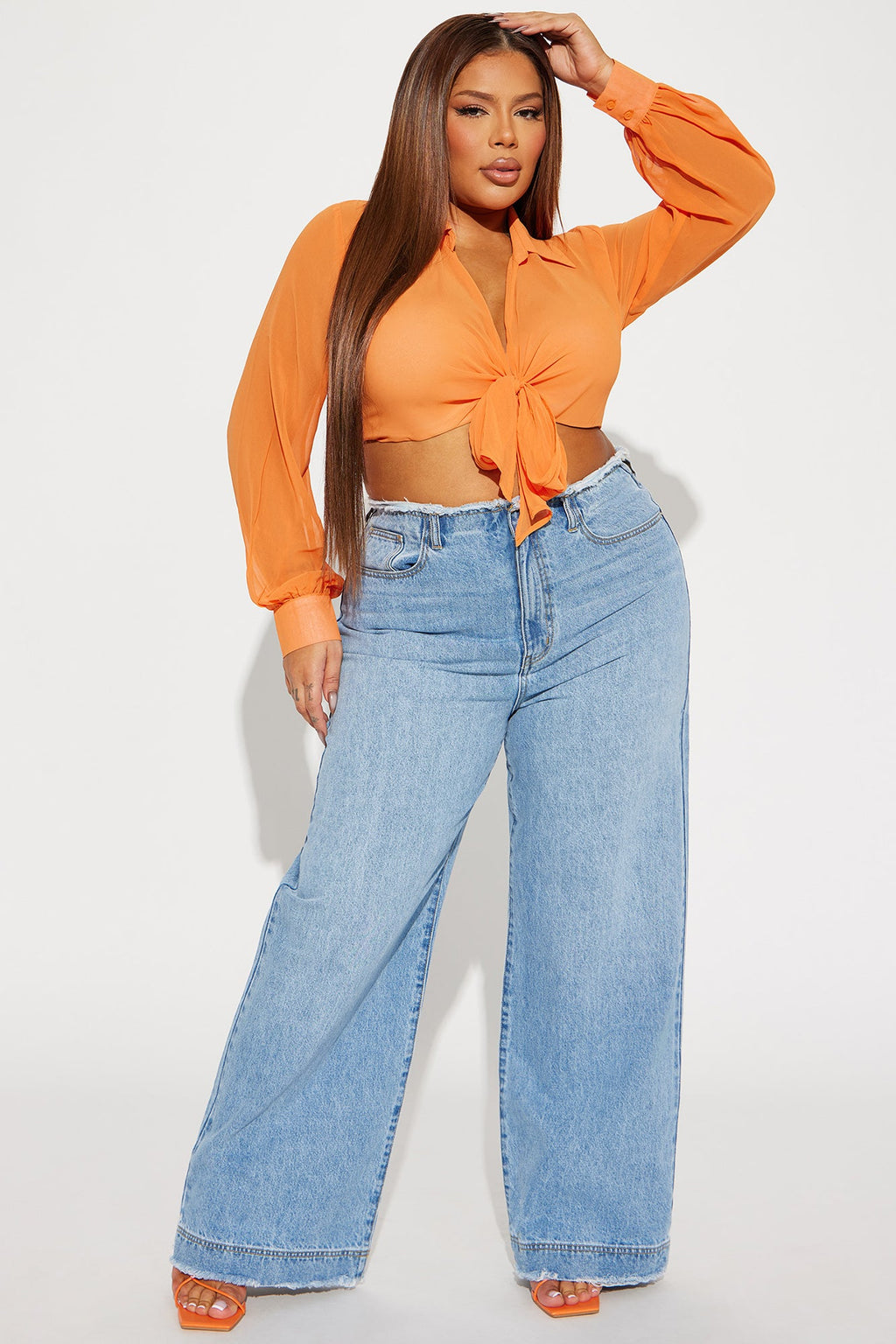 In Your Dreams Cut Off Waistband Baggy Jean - Medium Wash