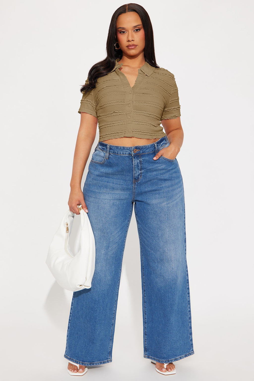 Don't Ruffle My Vibe Short Sleeve Collar Top - Olive