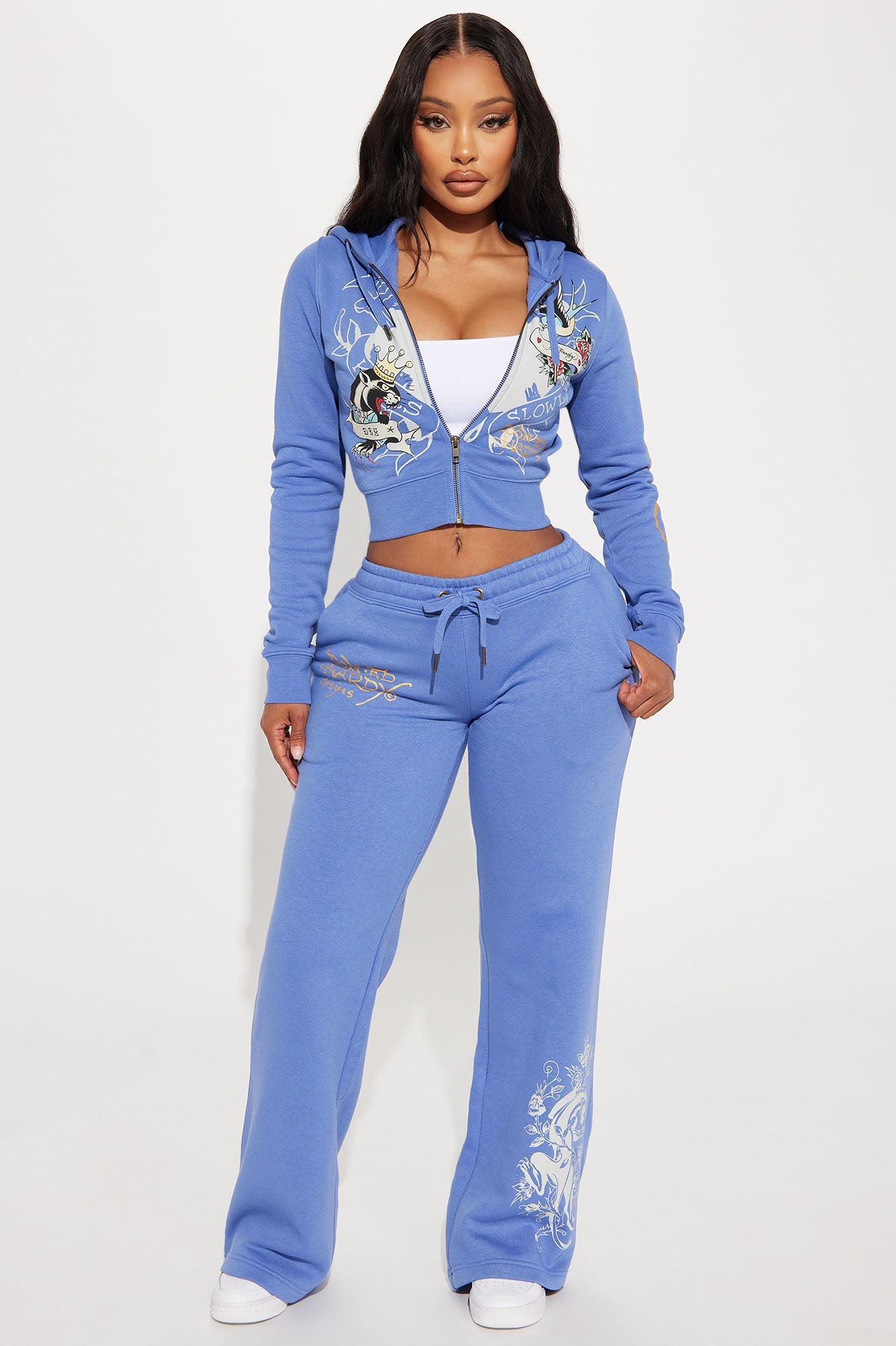 Ed Hardy Free Bird Zip Up Hoodie - Blue