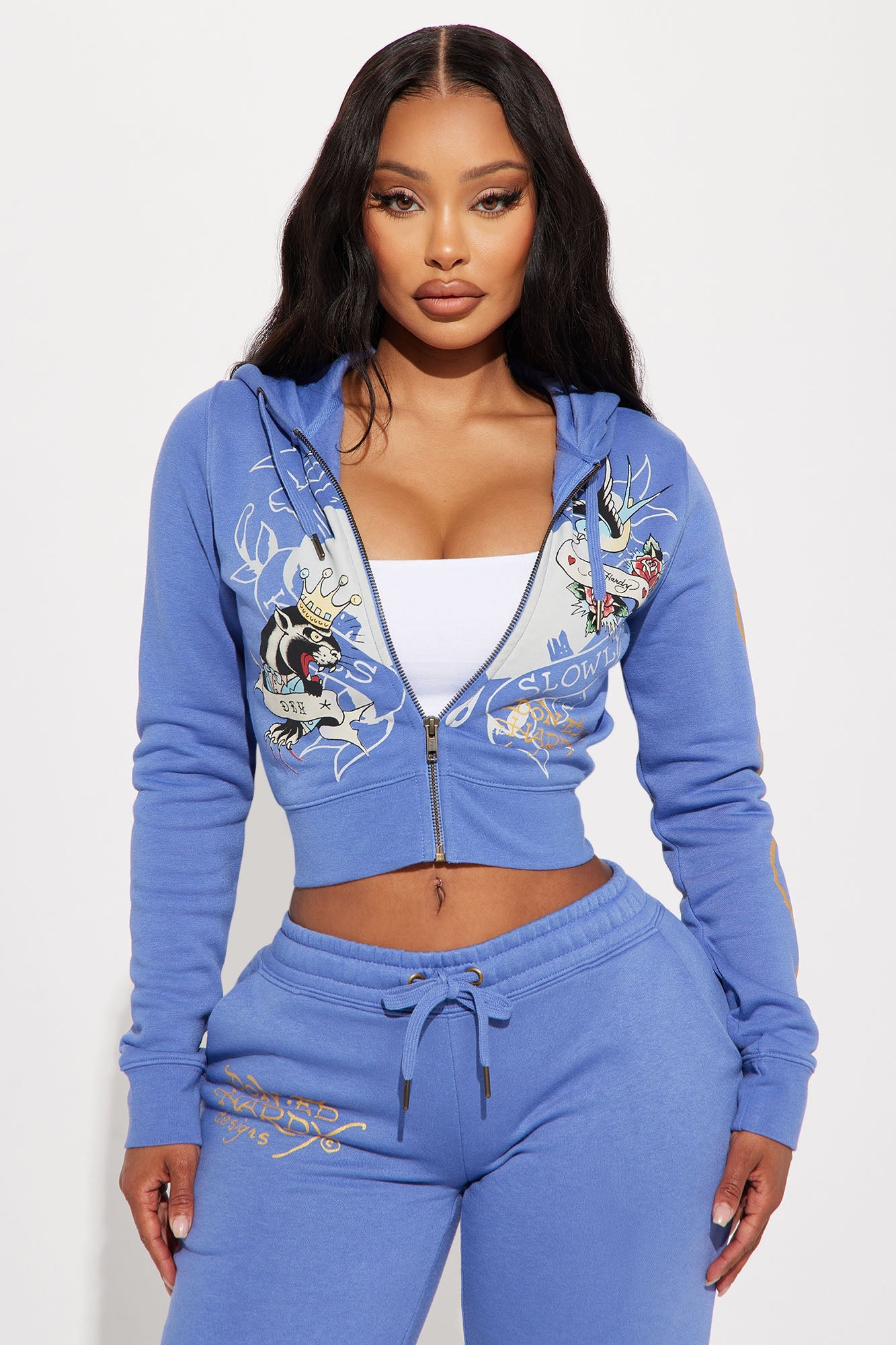 Ed Hardy Free Bird Zip Up Hoodie - Blue