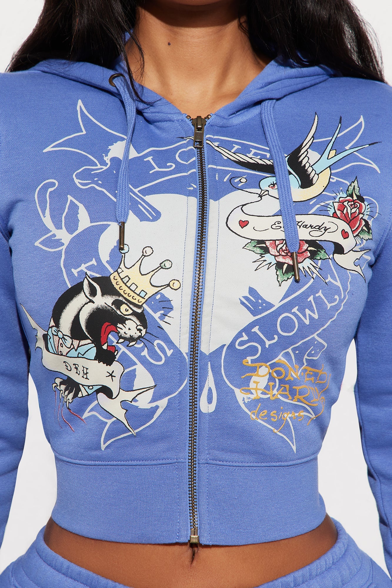 Ed Hardy Free Bird Zip Up Hoodie - Blue