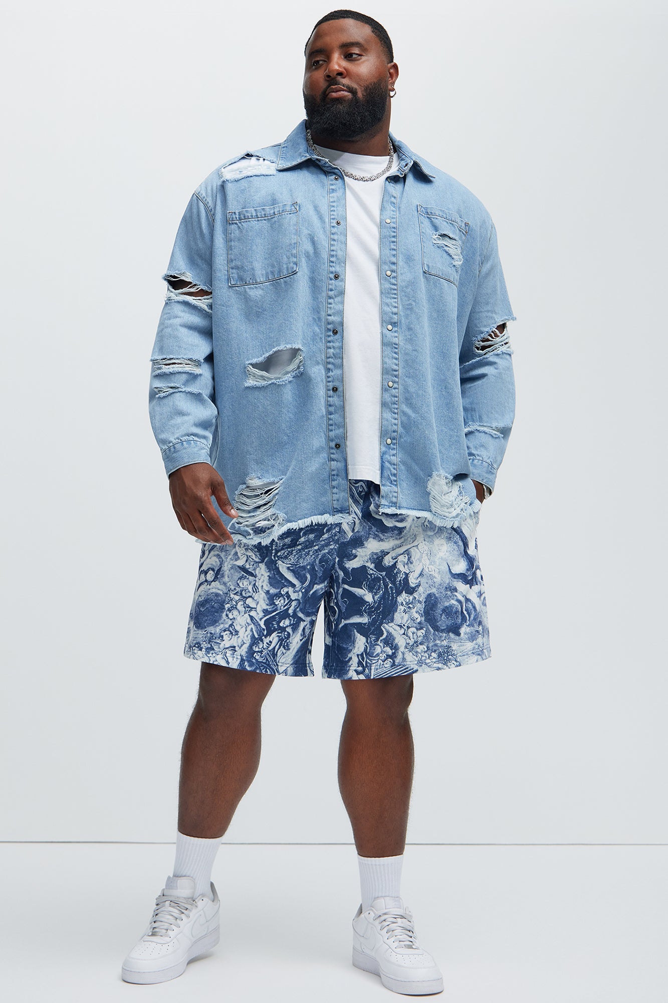 Essential Distressed Denim Woven Top - Light Wash
