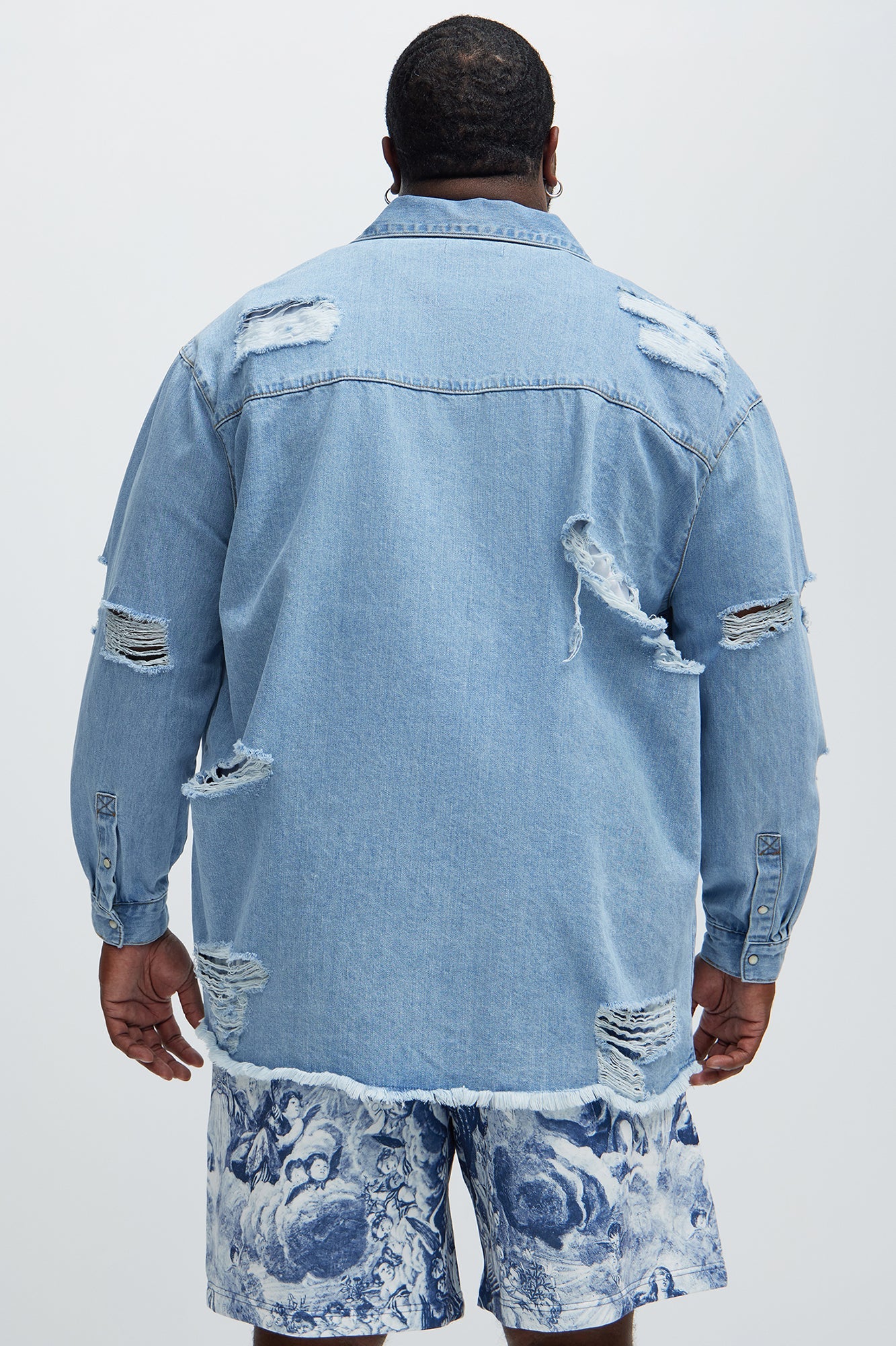 Essential Distressed Denim Woven Top - Light Wash