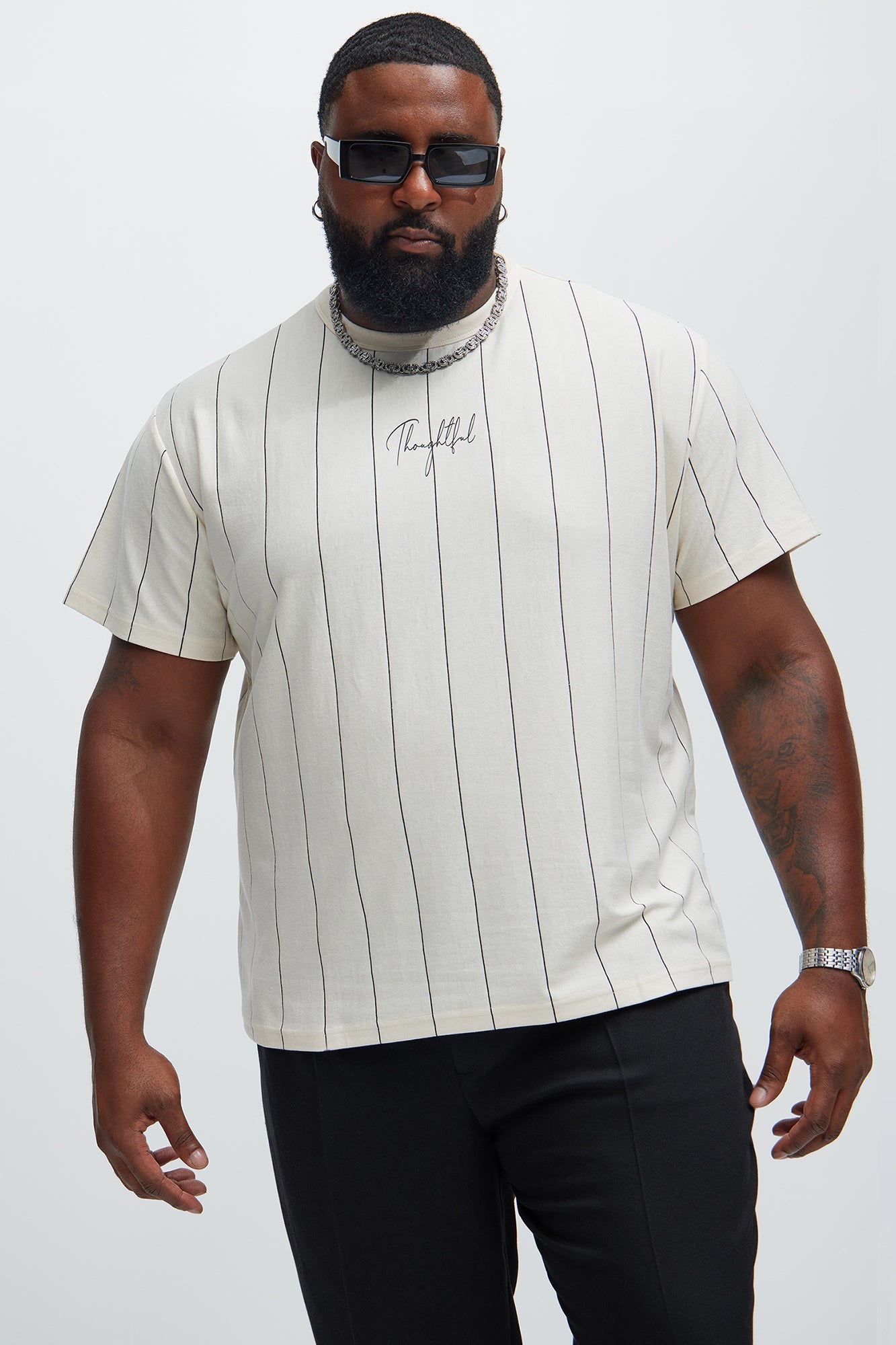 Vertical Striped Short Sleeve Tee - Off White