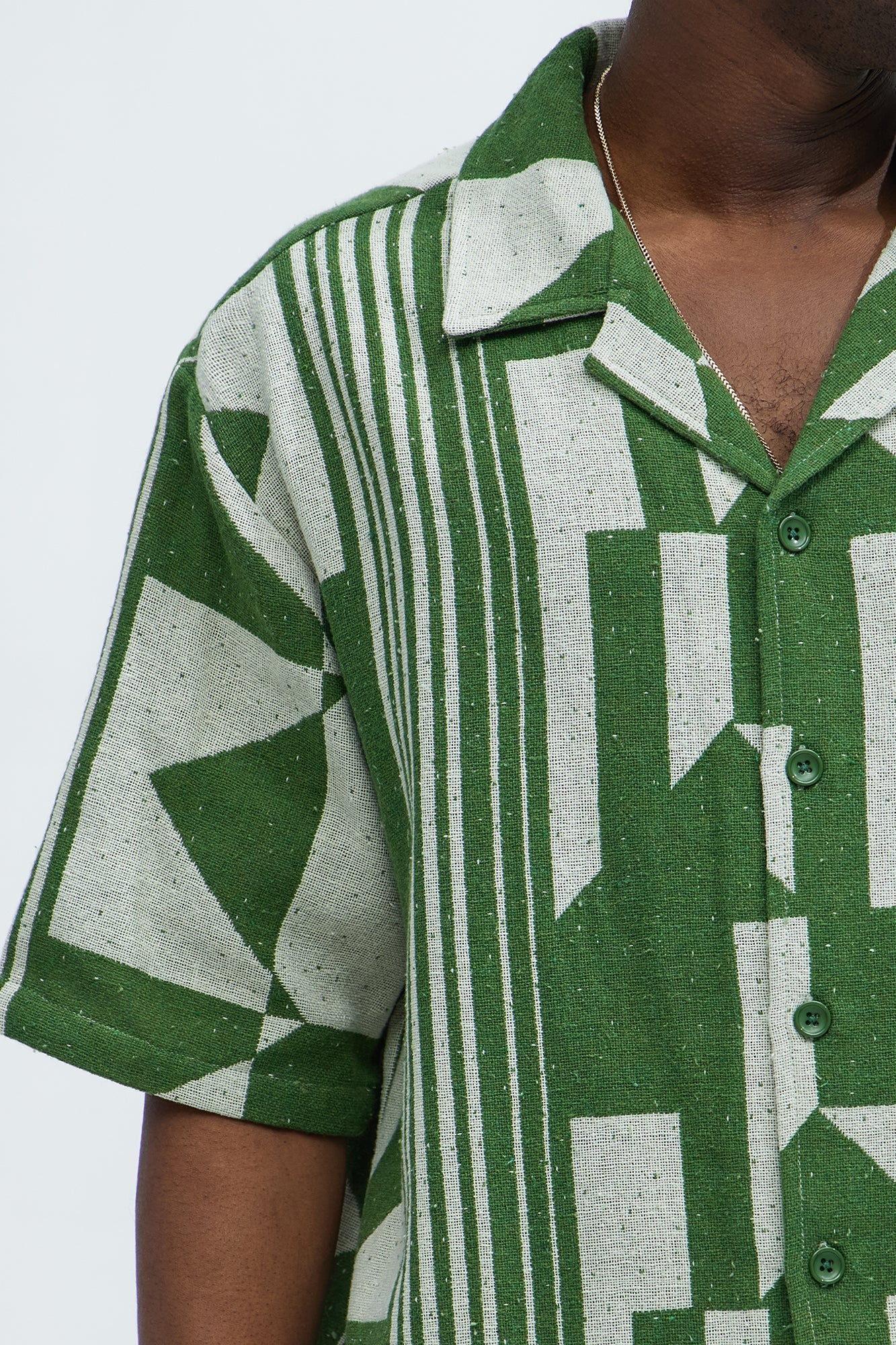 Abstract Cuban Collar Button Down Shirt - Olive/combo