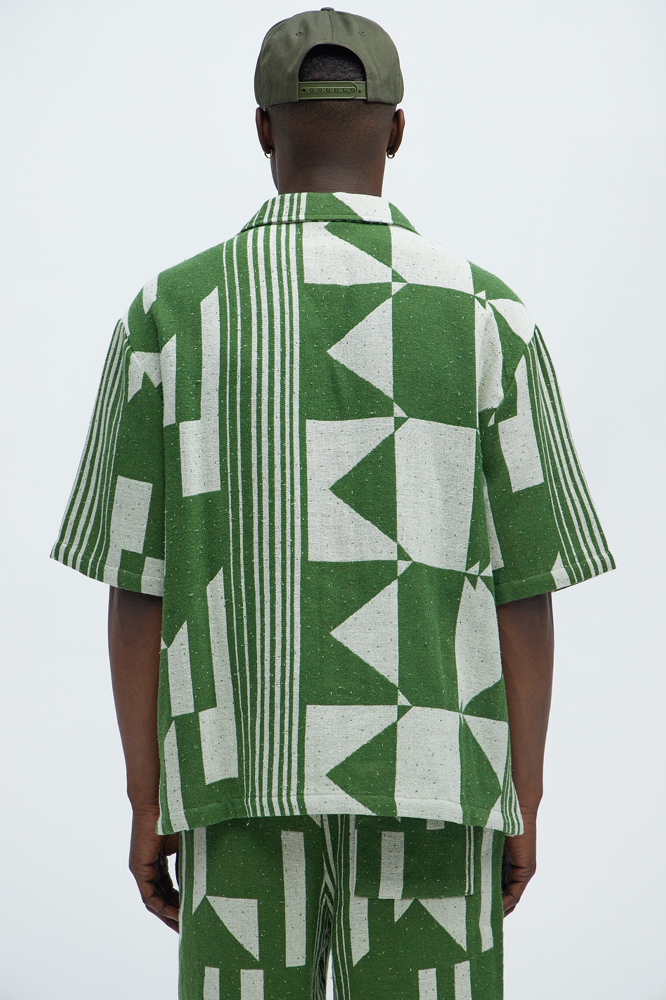 Abstract Cuban Collar Button Down Shirt - Olive/combo