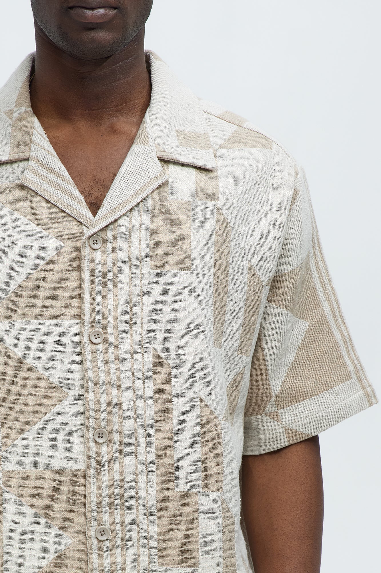 Abstract Cuban Collar Button Down Shirt - Cream/combo