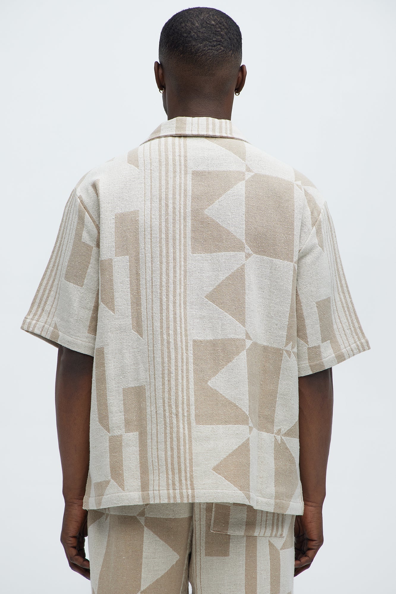 Abstract Cuban Collar Button Down Shirt - Cream/combo