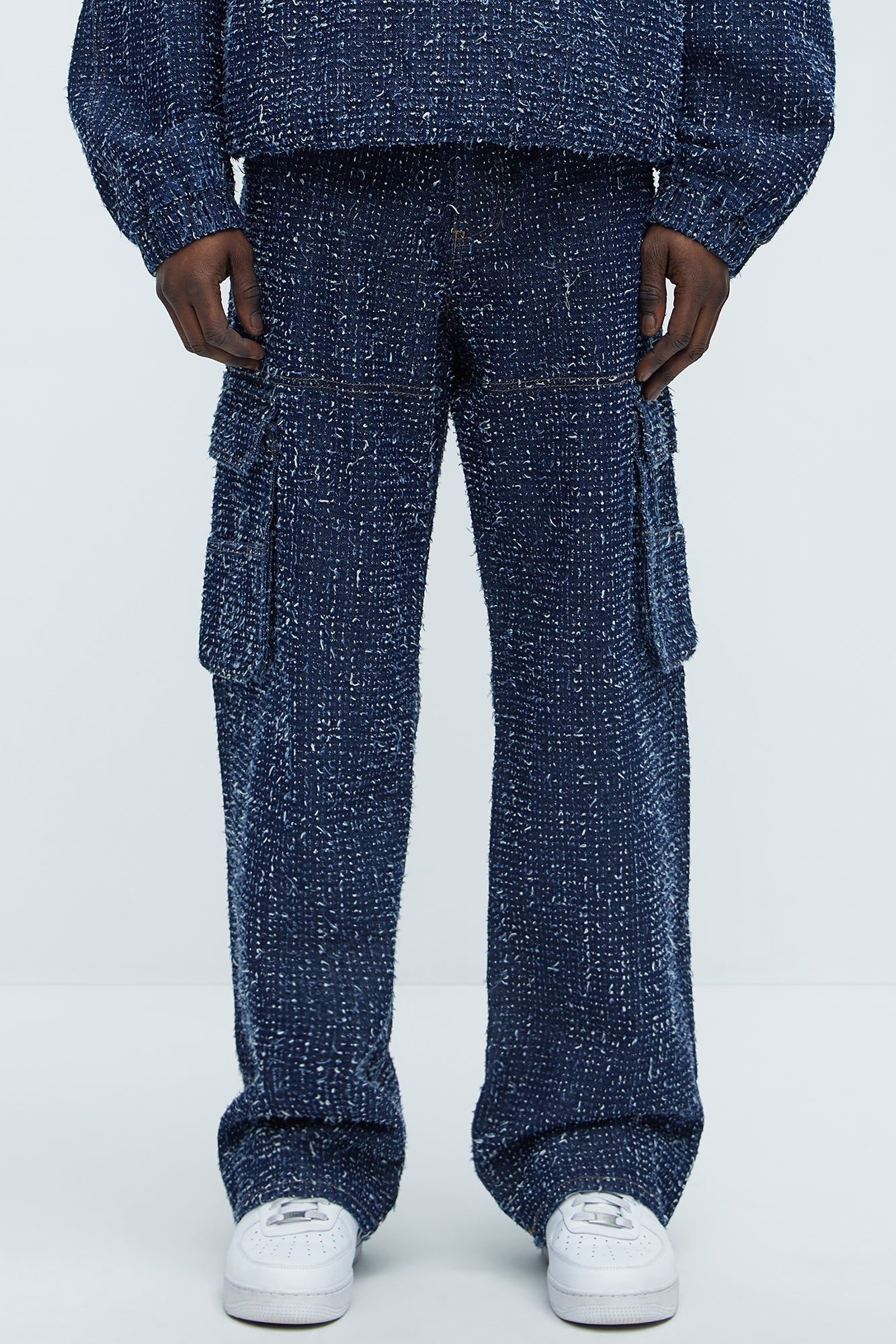 Unleaded Distressed Relaxed Cargo Jeans - Indigo