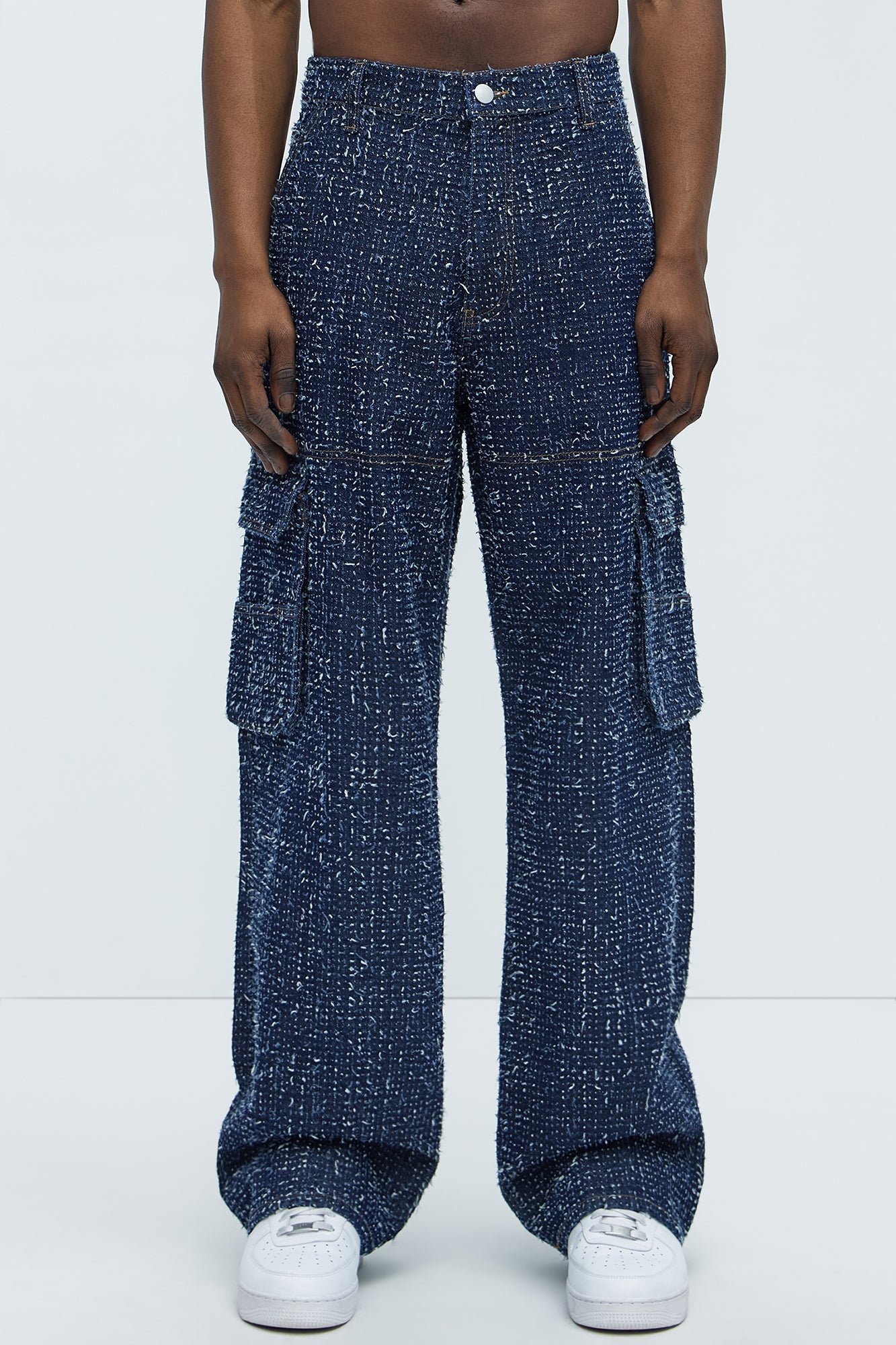 Unleaded Distressed Relaxed Cargo Jeans - Indigo