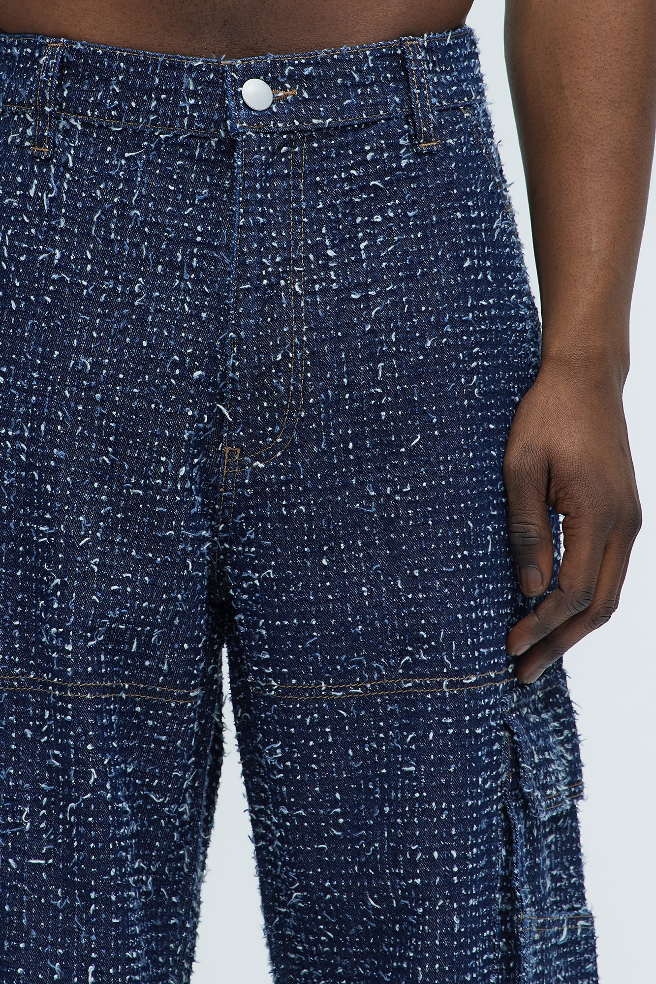 Unleaded Distressed Relaxed Cargo Jeans - Indigo