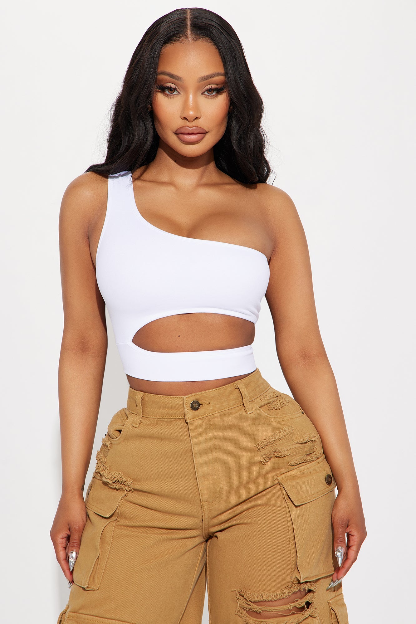 Caught Up One Shoulder Top - White