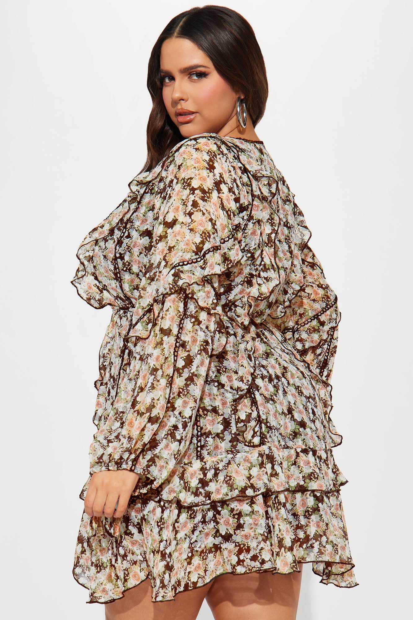 Edith Ruffle Mini Dress - Brown/combo