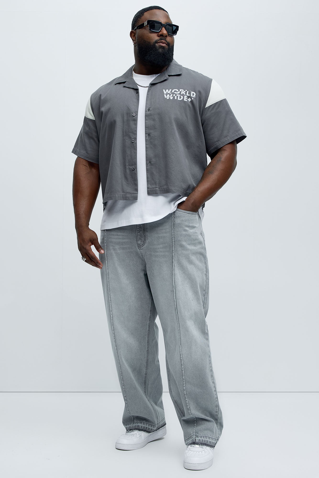 Patras Pleat Baggy Jeans - Grey