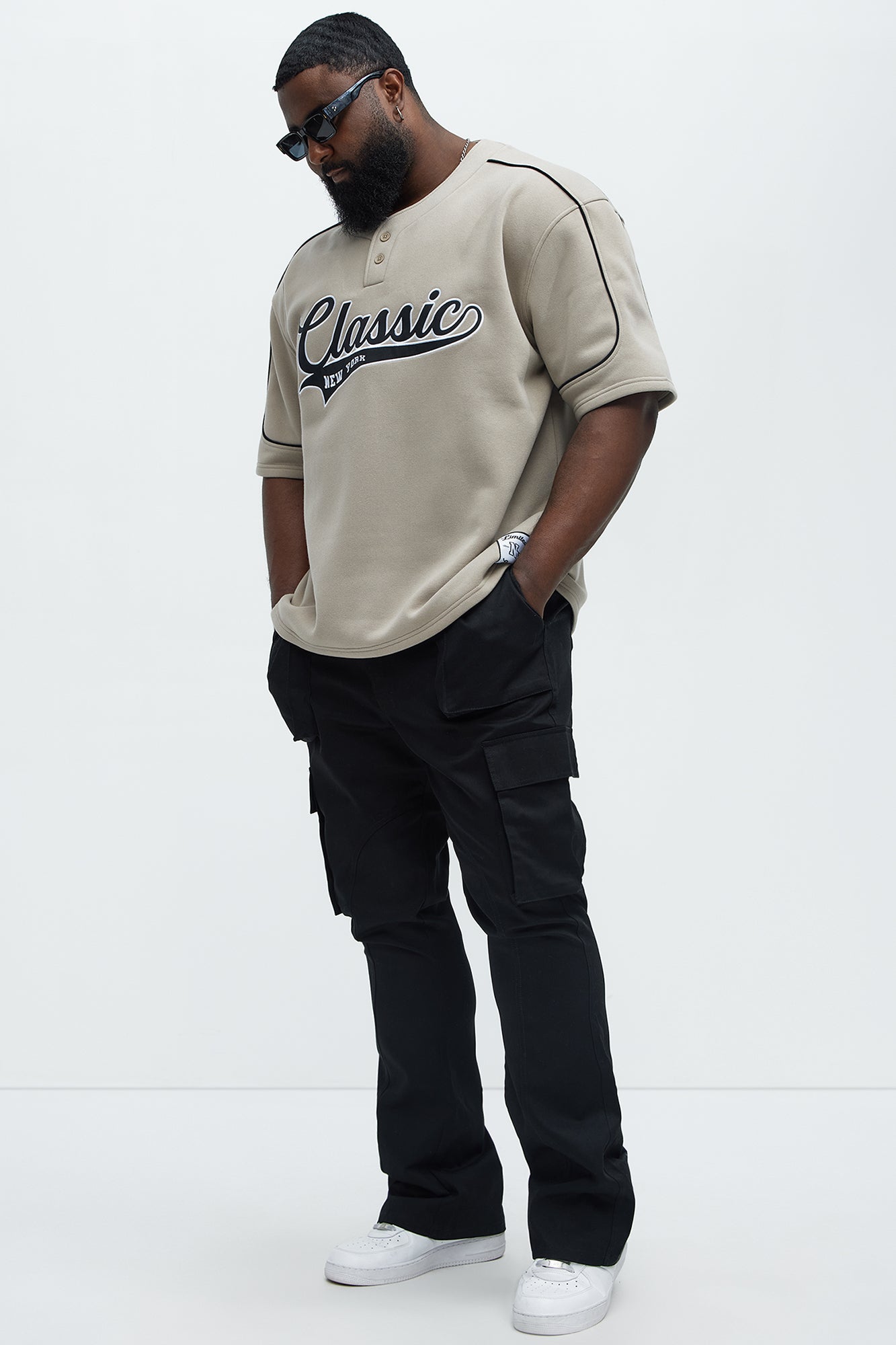 Double Up Stacked Slim Cargo Pants - Black
