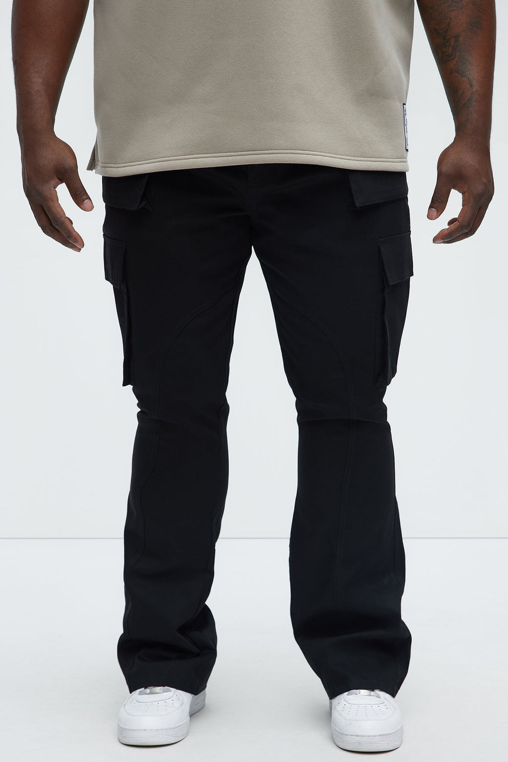Double Up Stacked Slim Cargo Pants - Black