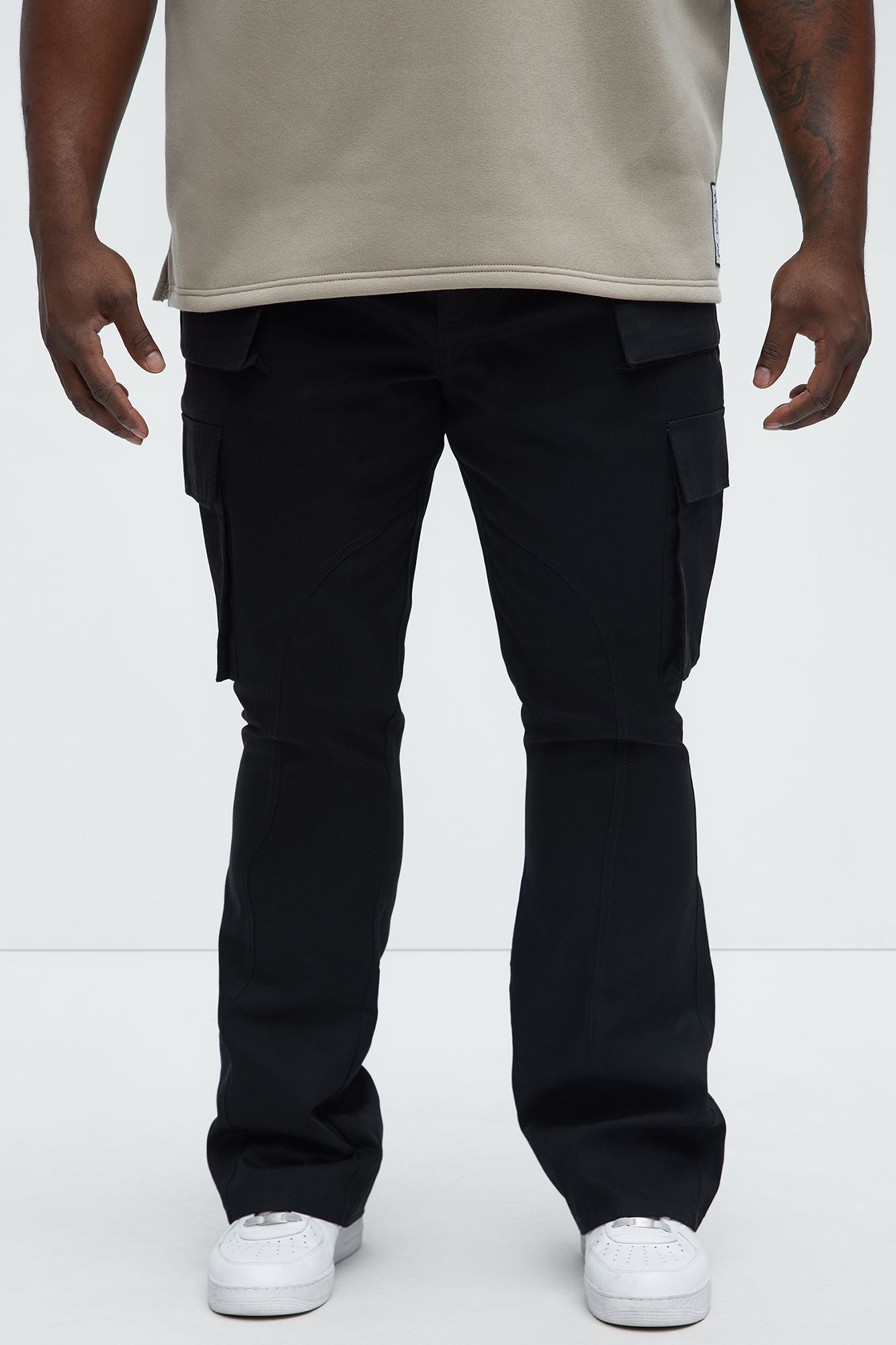 Double Up Stacked Slim Cargo Pants - Black