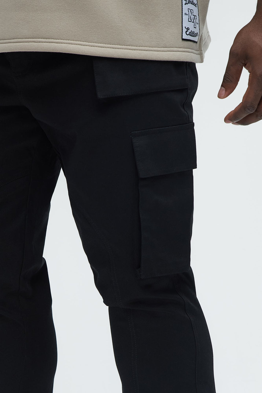 Double Up Stacked Slim Cargo Pants - Black