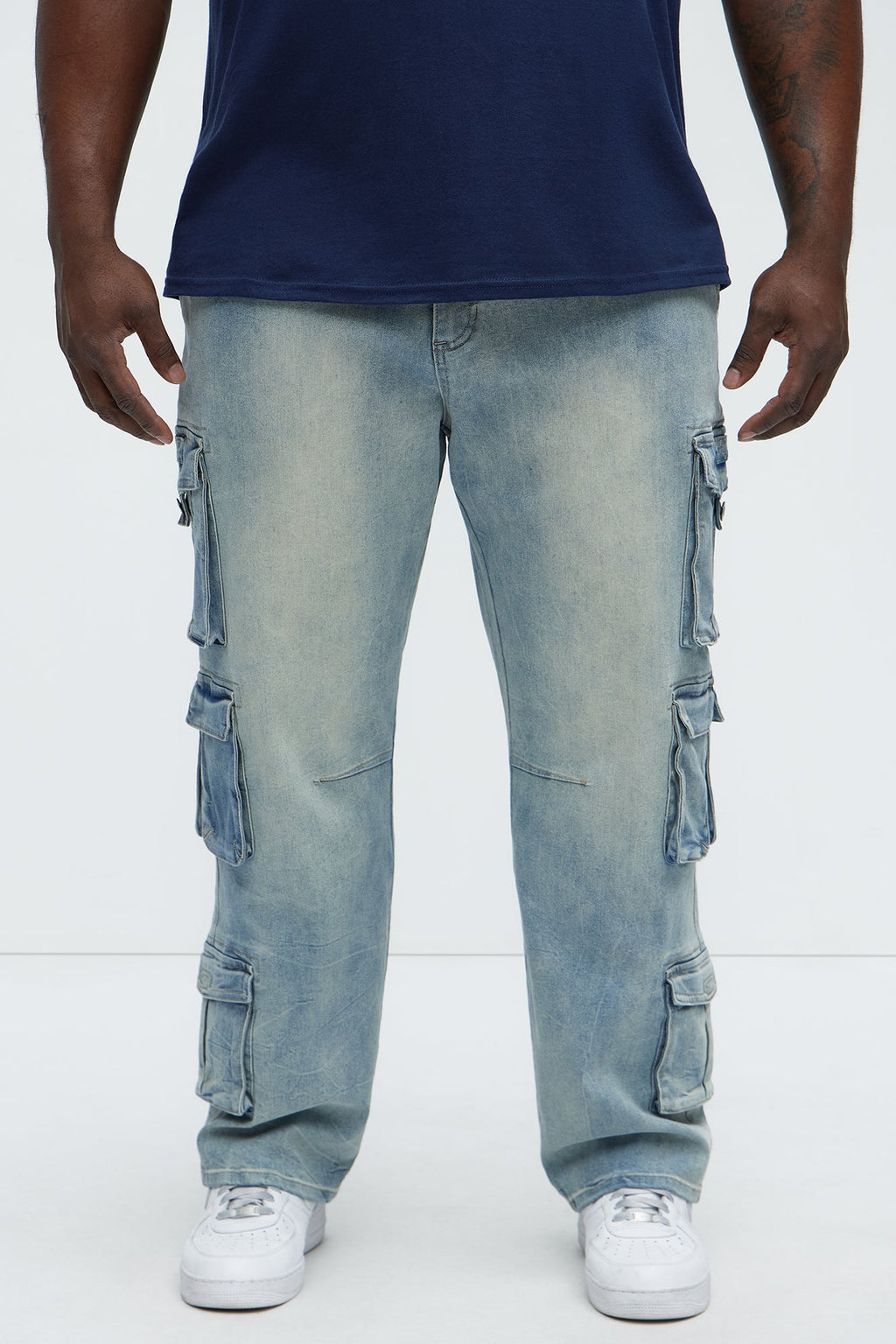Bidding Straight Cargo Jeans - Light Wash