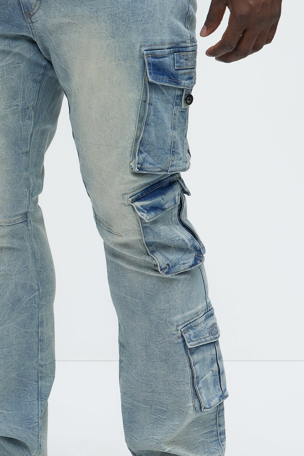 Bidding Skinny Flare Cargo Jeans - Light Wash