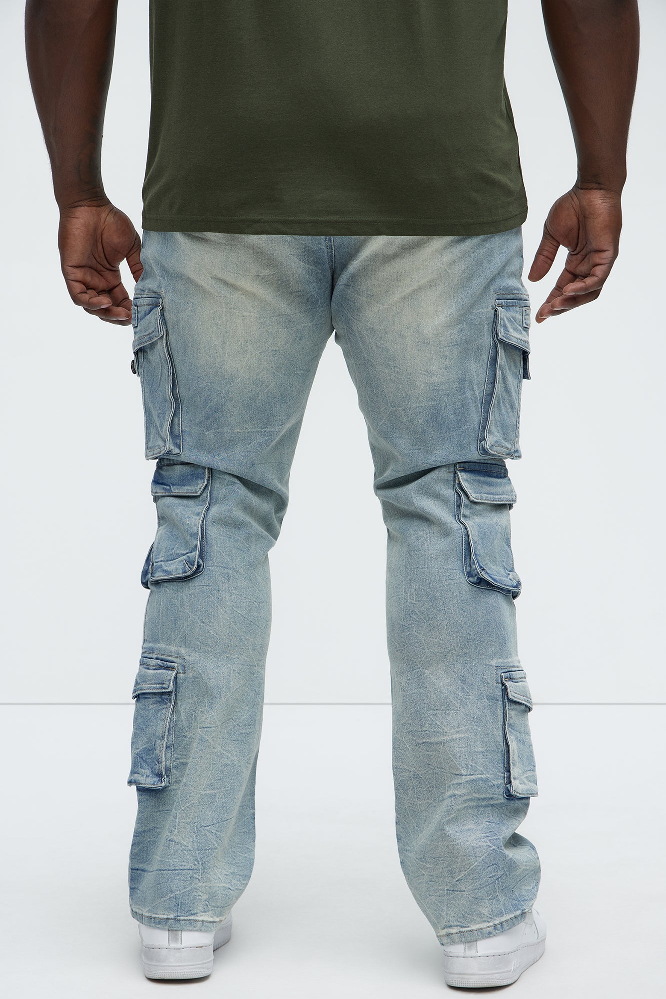 Bidding Skinny Flare Cargo Jeans - Light Wash