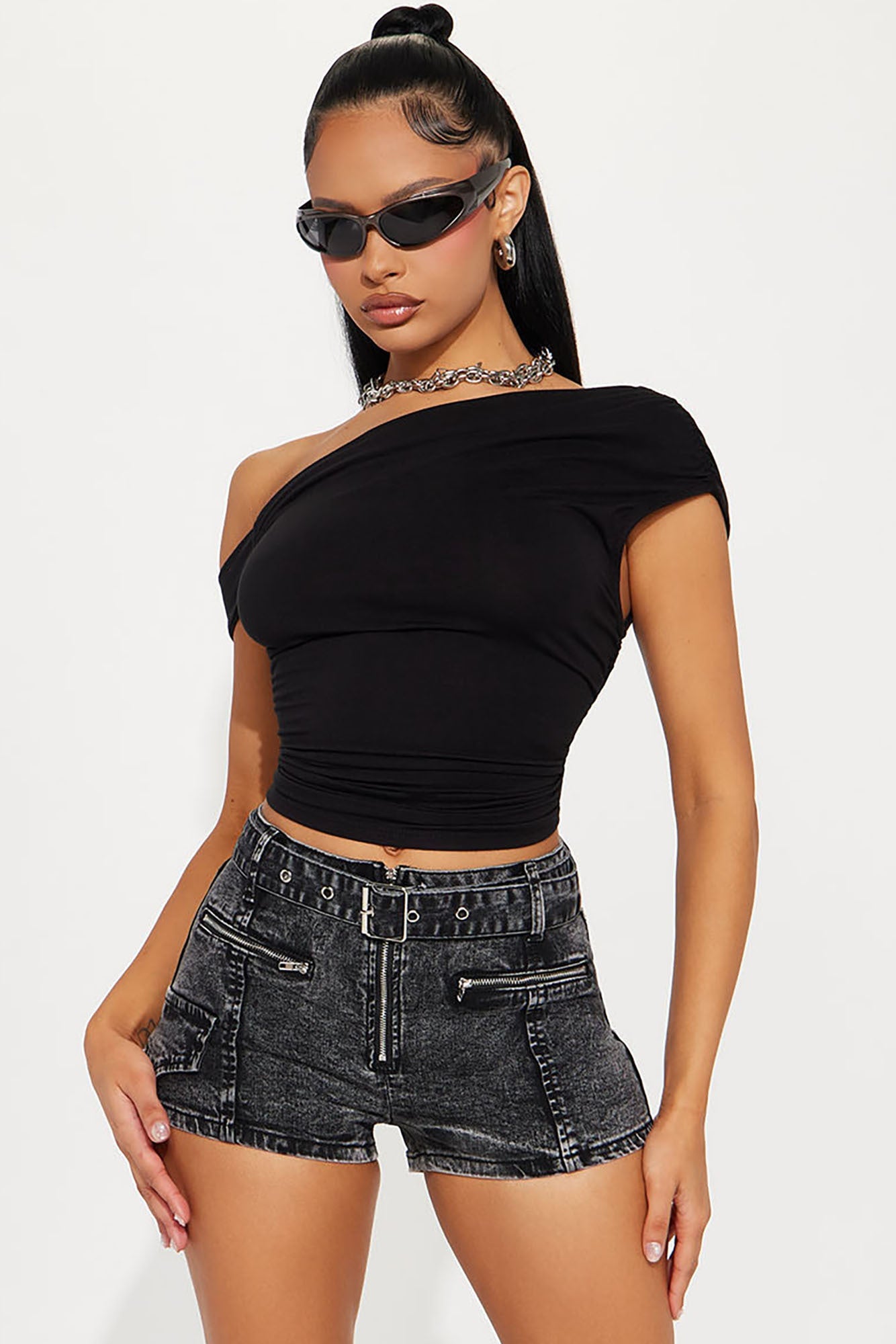 Bianca One Shoulder Top - Black