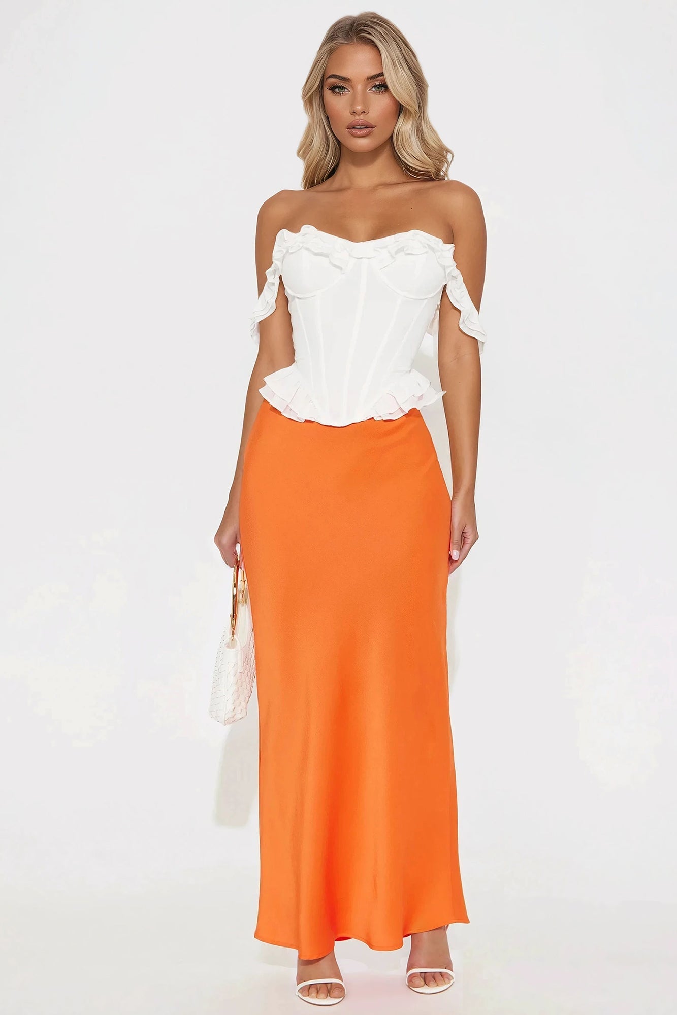 Brunch to GNO Satin Maxi Skirt - Orange