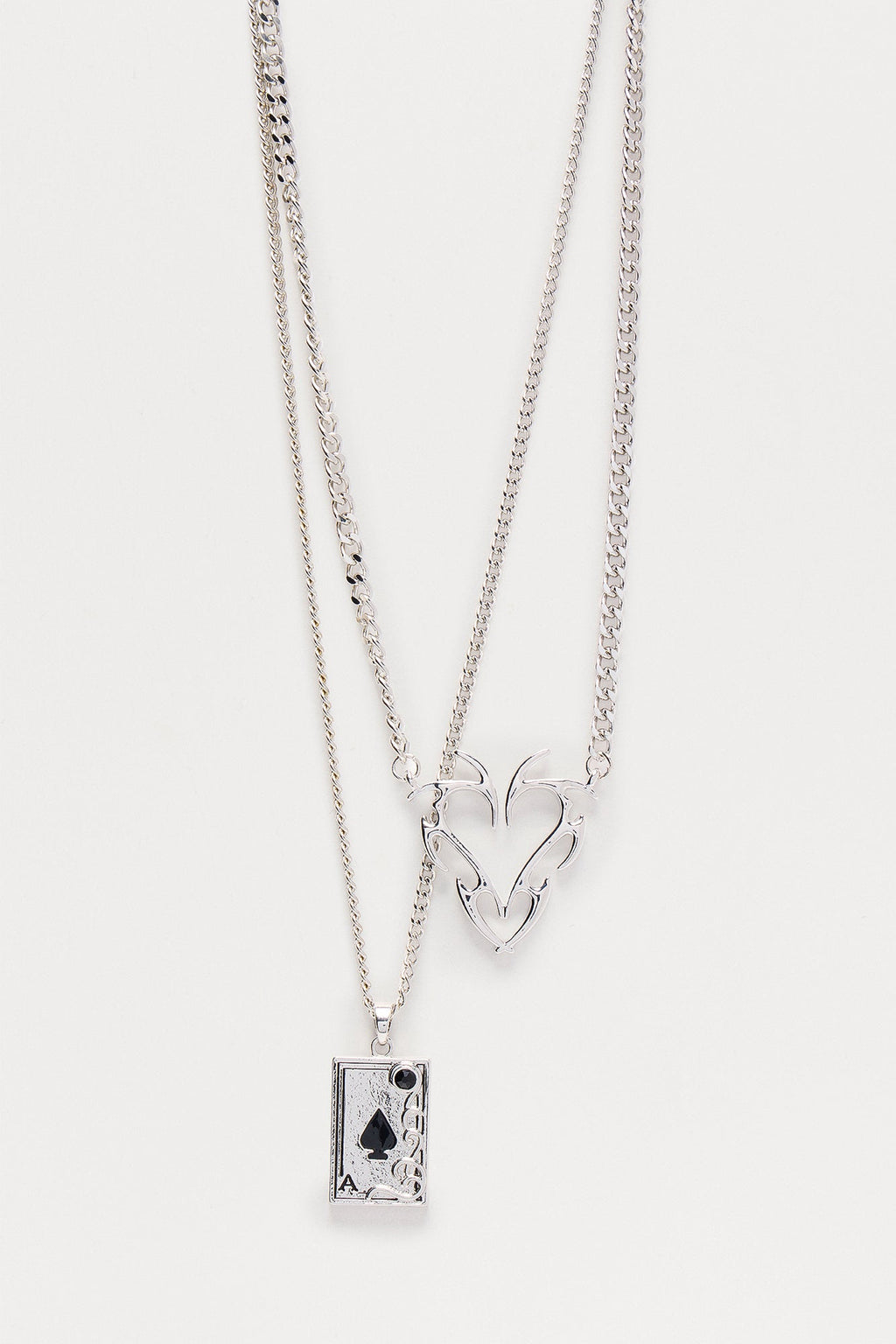 Ace Of Spades 2 Piece Necklace Set - Silver