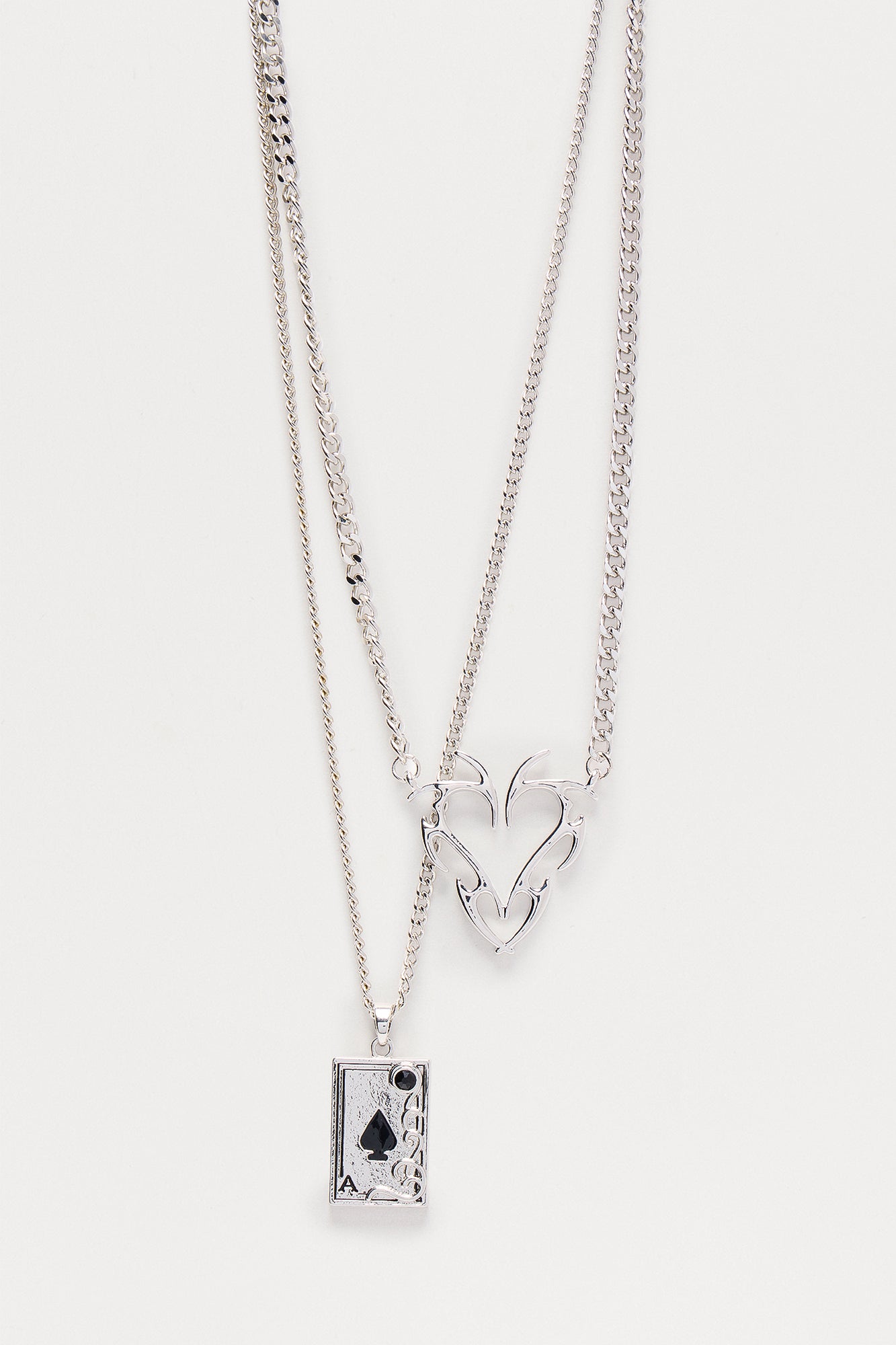 Ace Of Spades 2 Piece Necklace Set - Silver