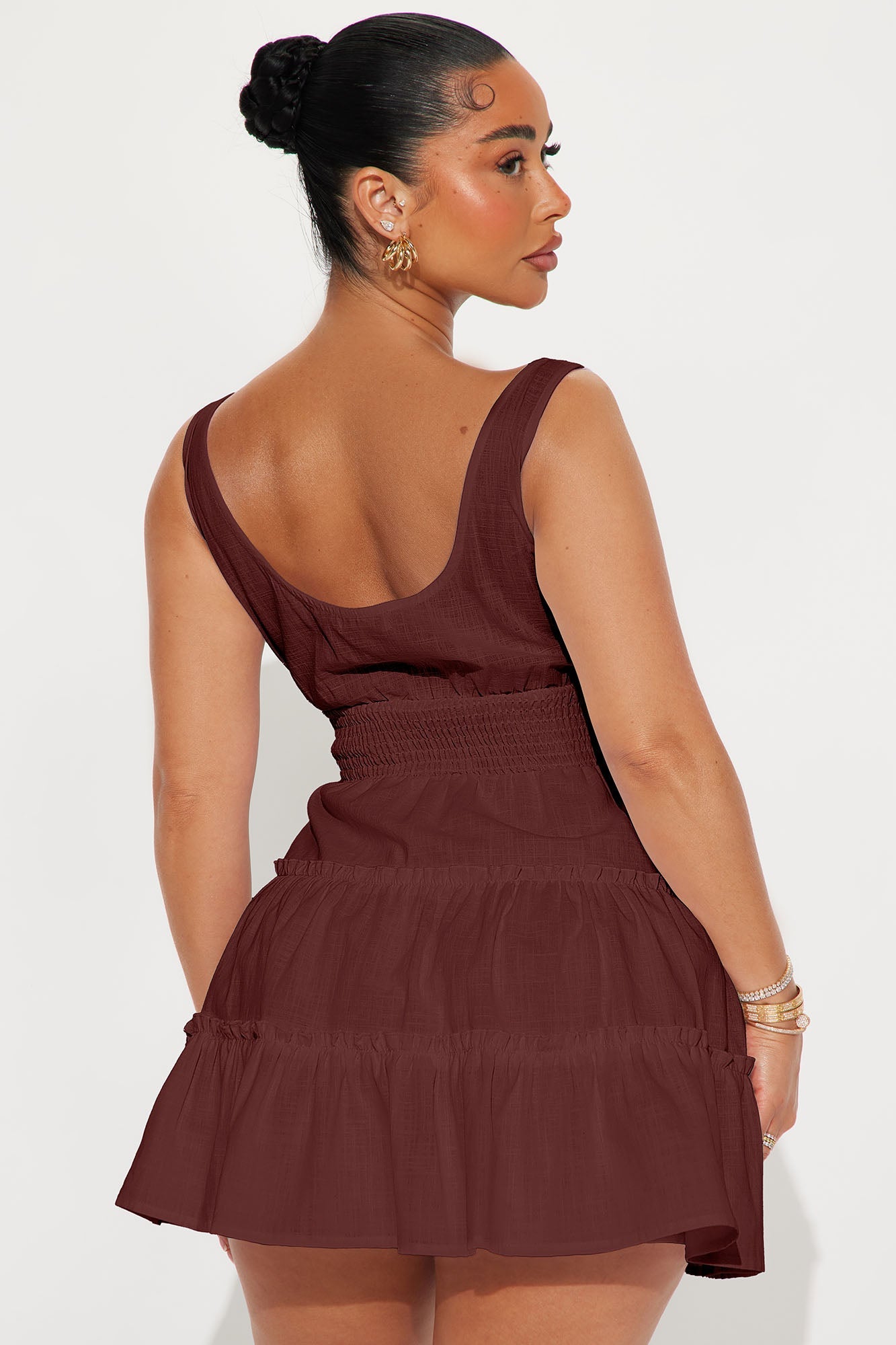Chasing Daylight Linen Mini Dress - Wine