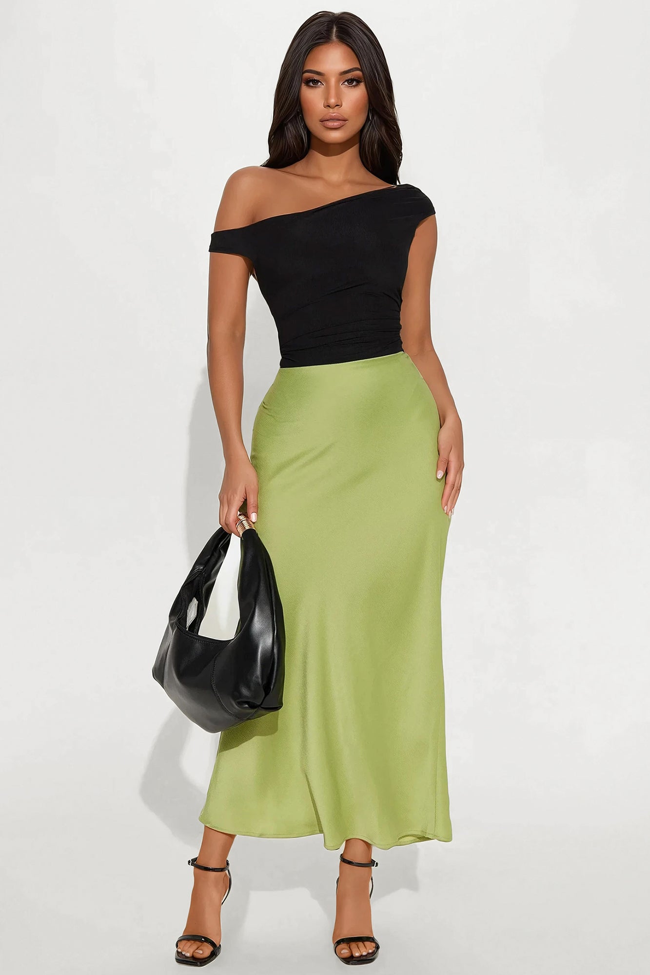 Brunch to GNO Satin Maxi Skirt - Sage