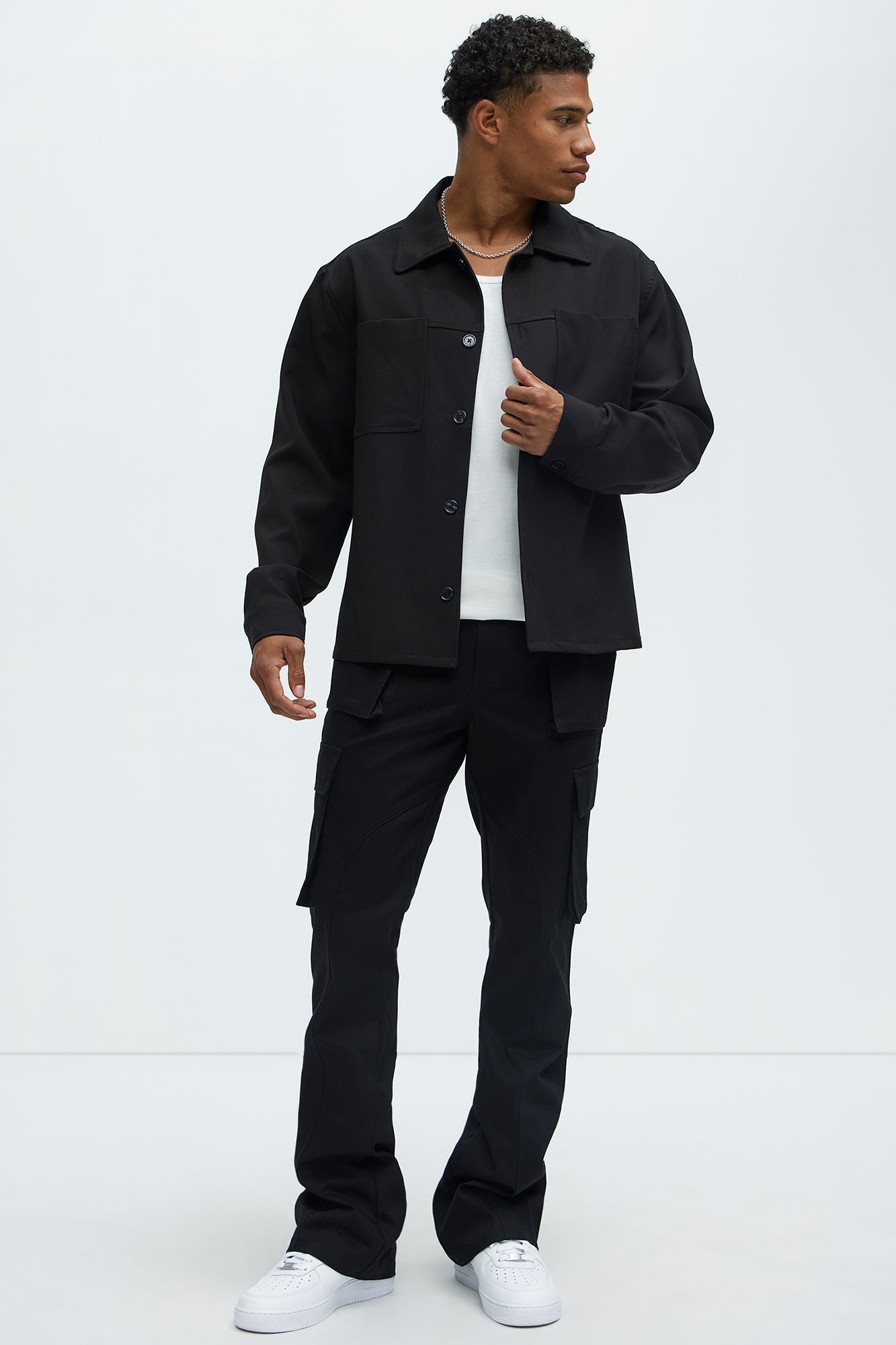 Double Up Stacked Slim Cargo Pants - Black