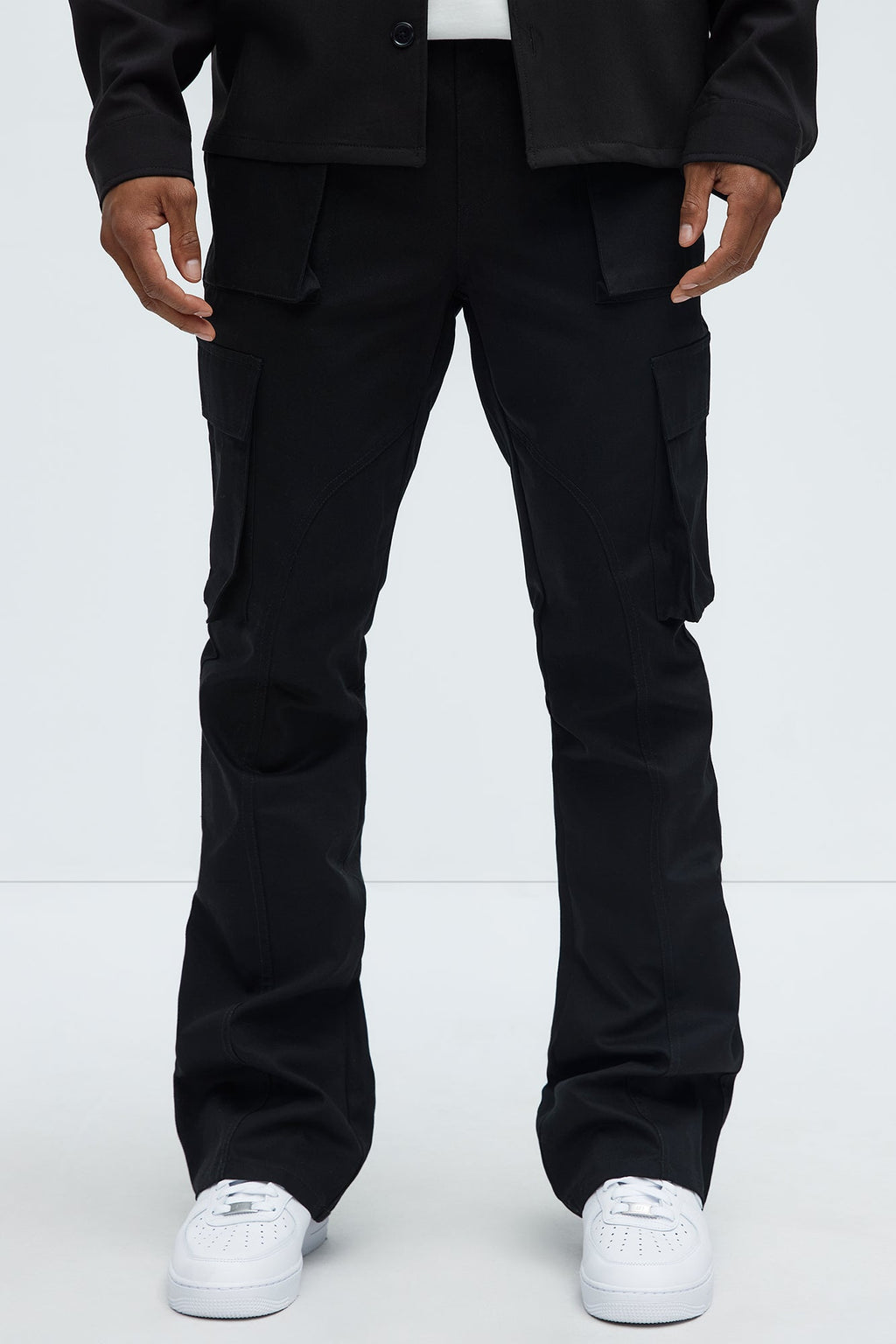 Double Up Stacked Slim Cargo Pants - Black