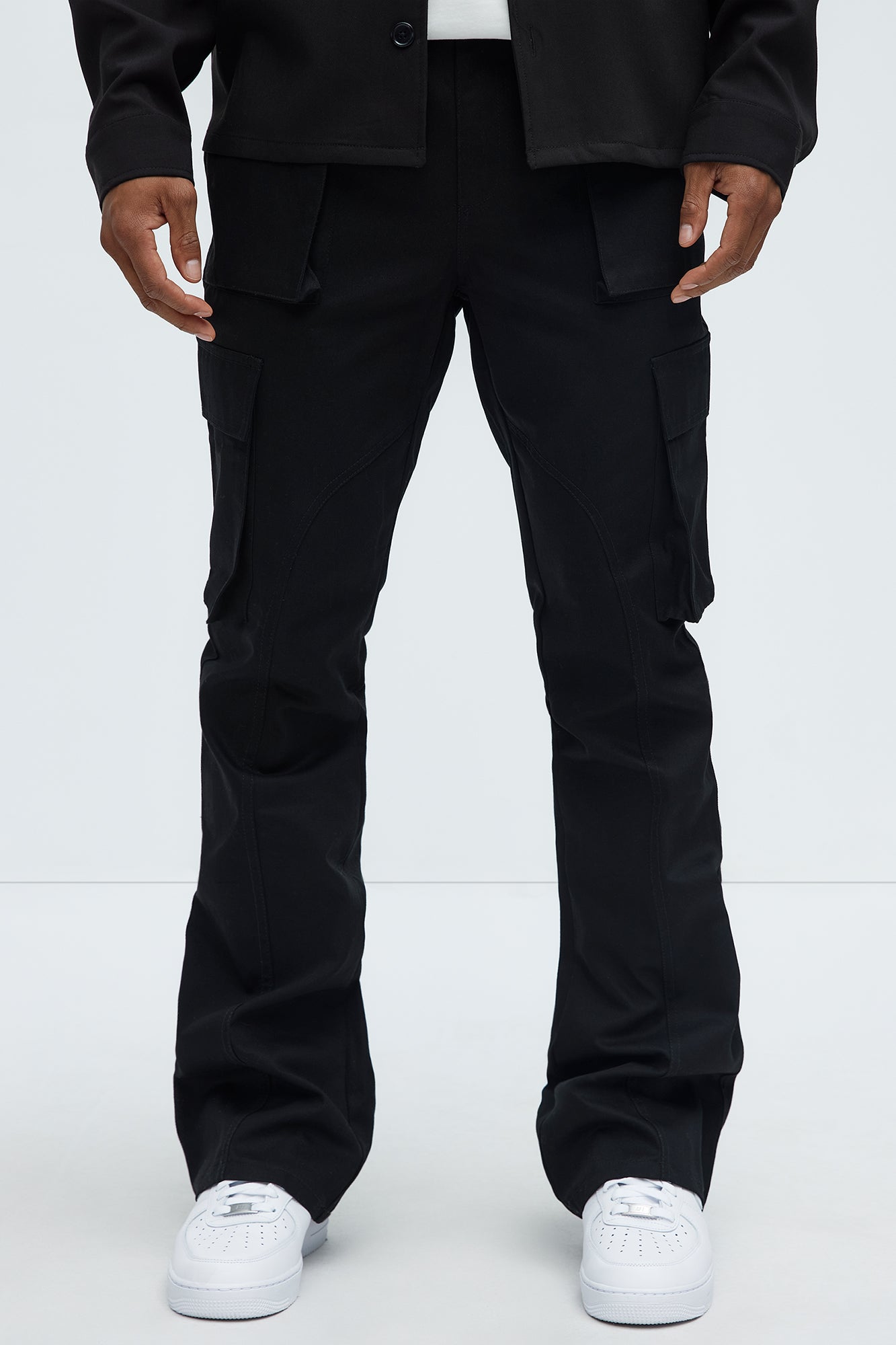 Double Up Stacked Slim Cargo Pants - Black