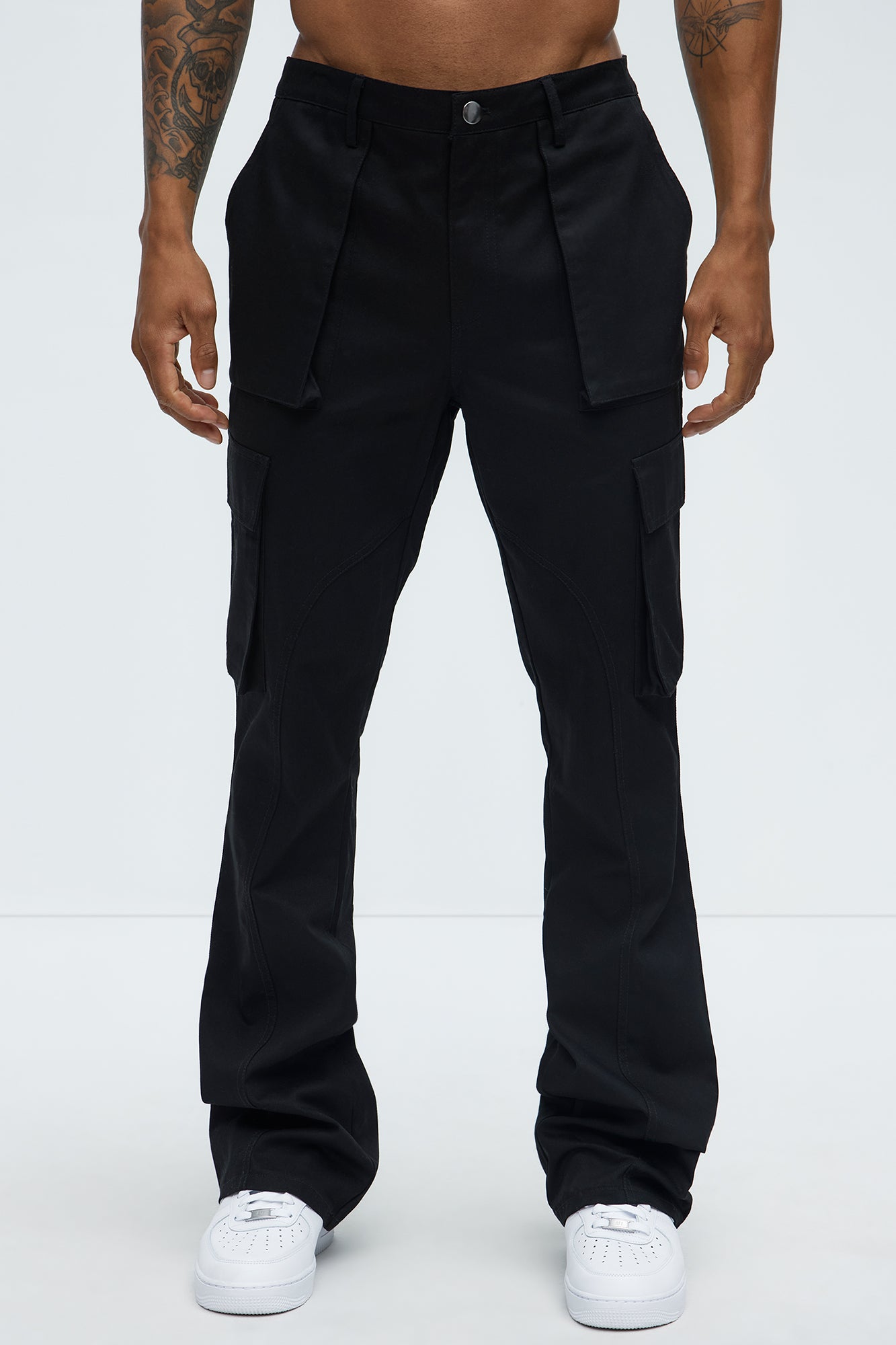 Double Up Stacked Slim Cargo Pants - Black