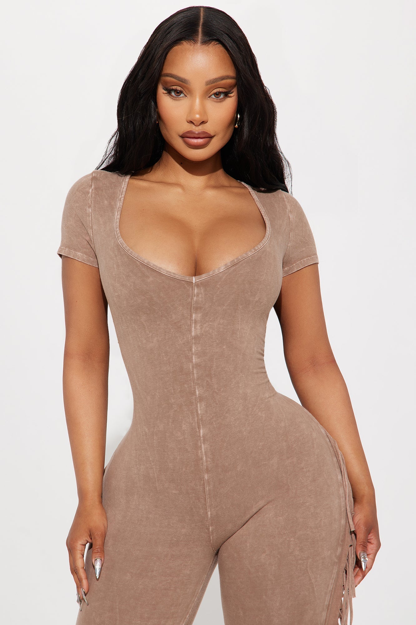 Carry Me Higher Fringe Jumpsuit - Mocha