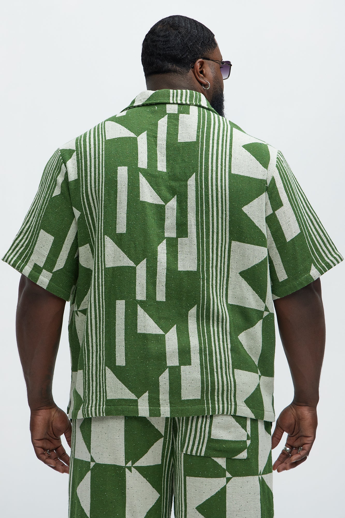 Abstract Cuban Collar Button Down Shirt - Olive/combo