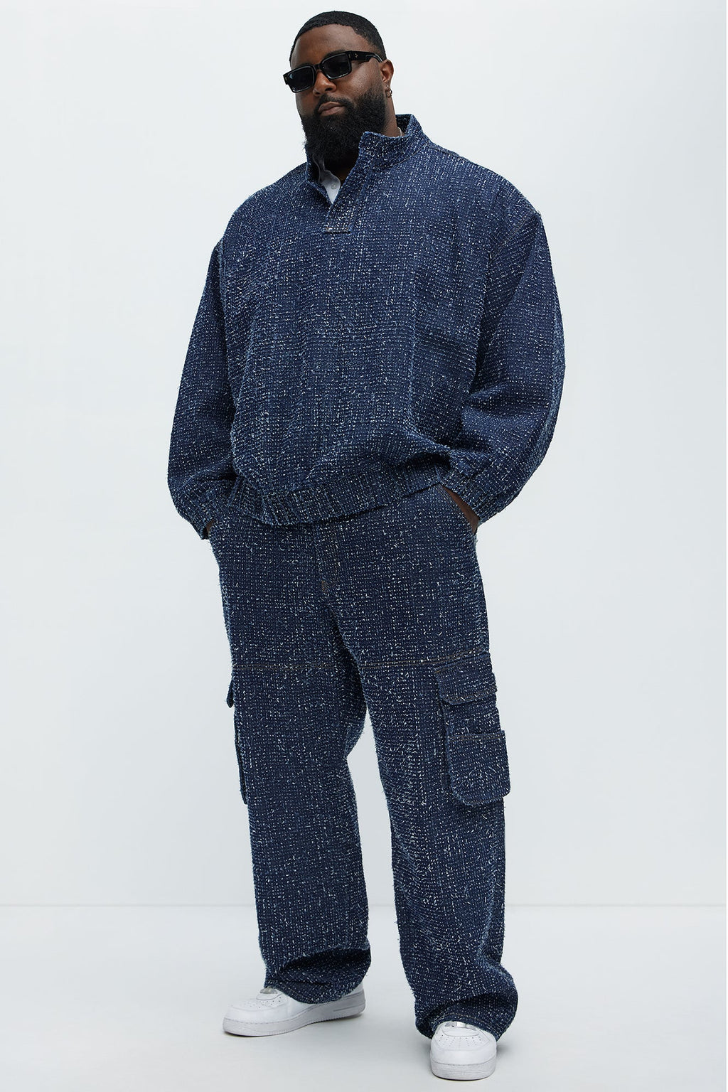 Unleaded Distressed Relaxed Cargo Jeans - Indigo