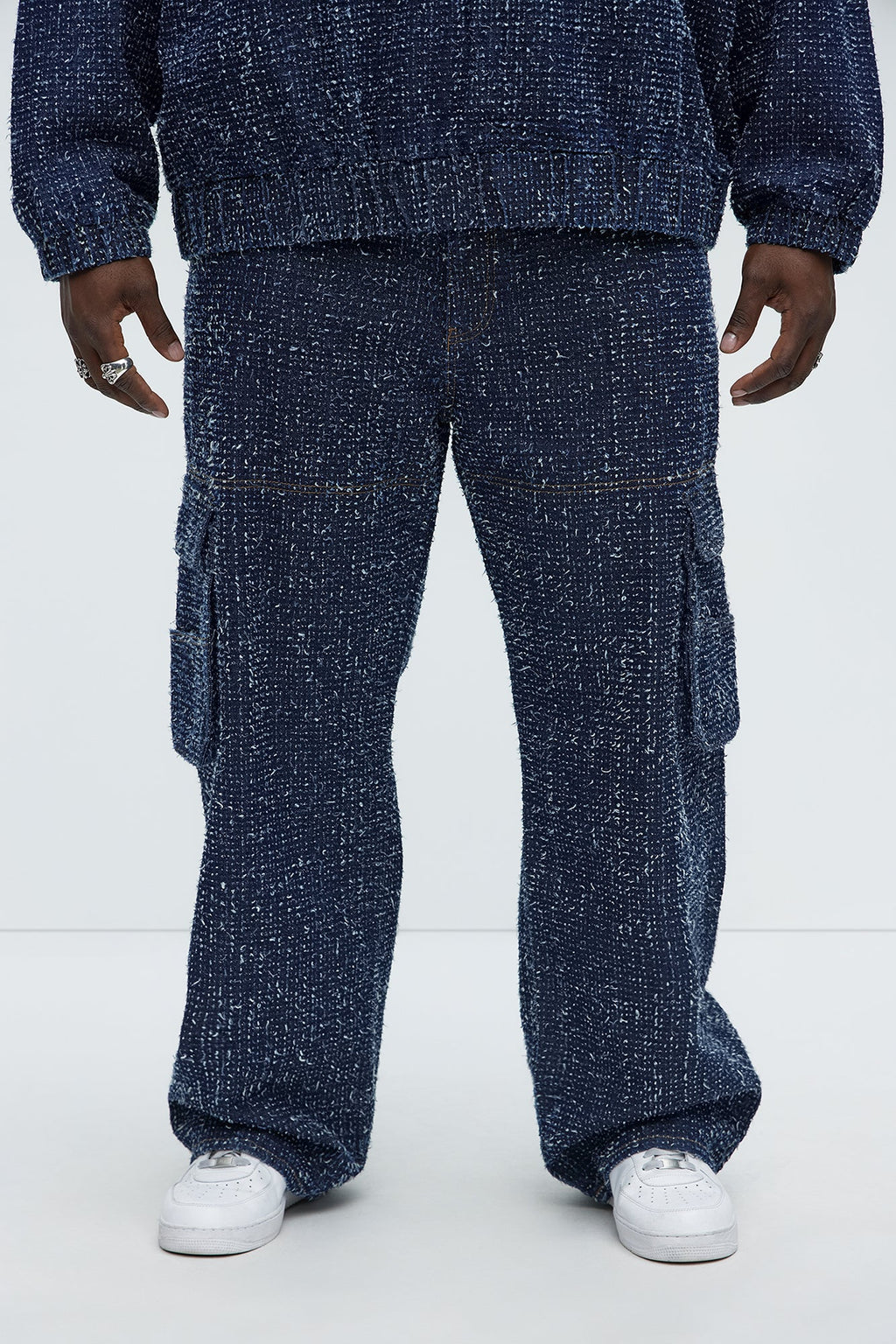 Unleaded Distressed Relaxed Cargo Jeans - Indigo