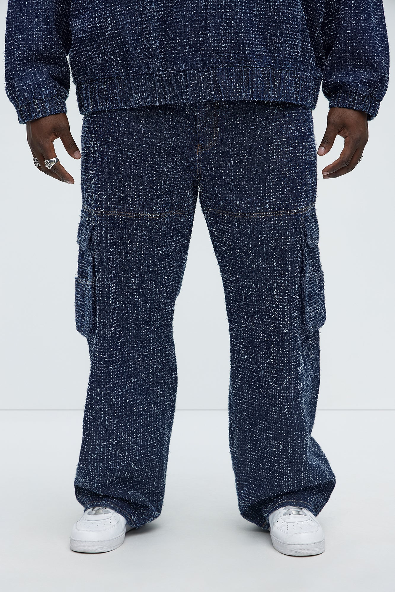 Unleaded Distressed Relaxed Cargo Jeans - Indigo