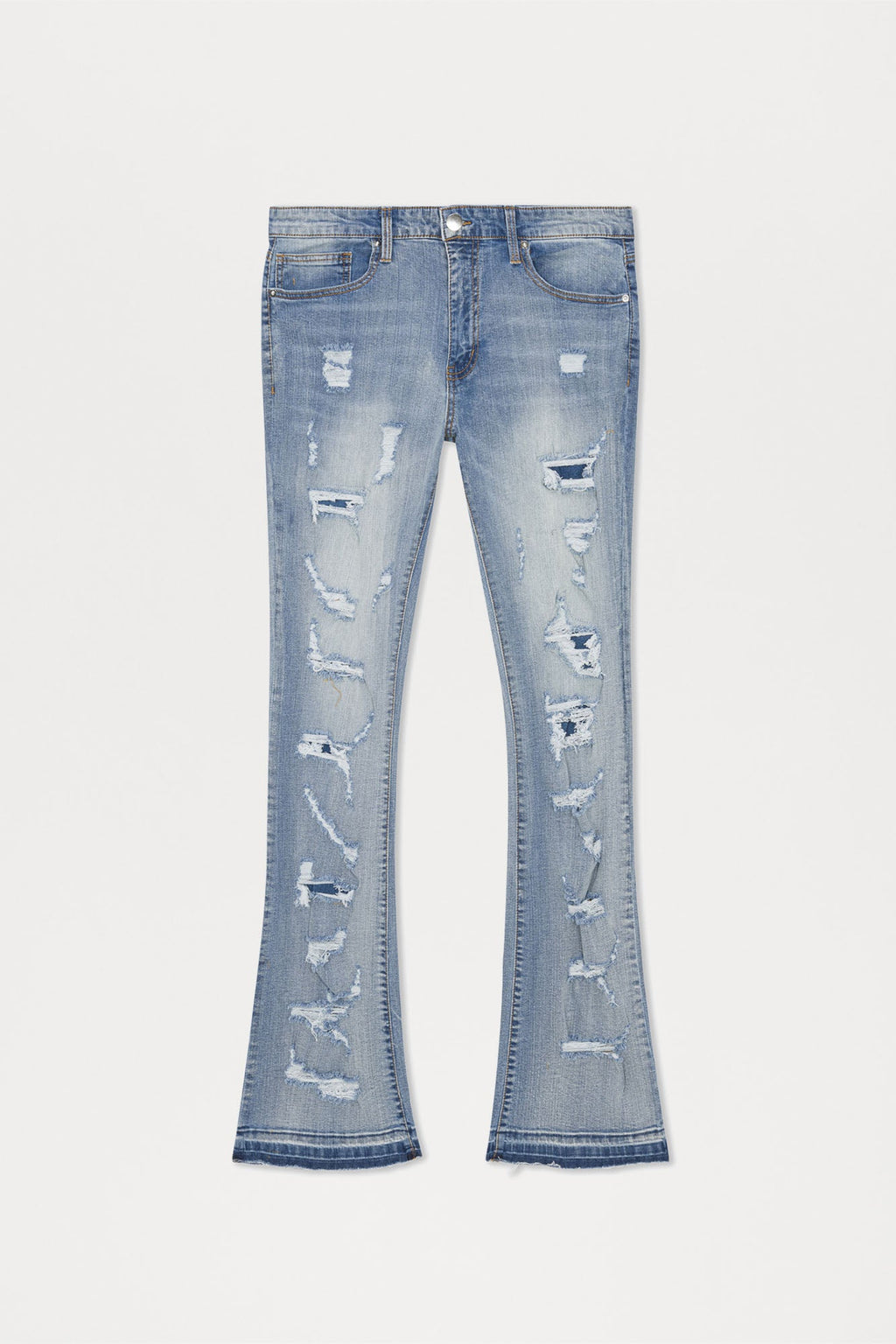 Through It Ripped Skinny Flared Jeans - Vintage Blue Wash