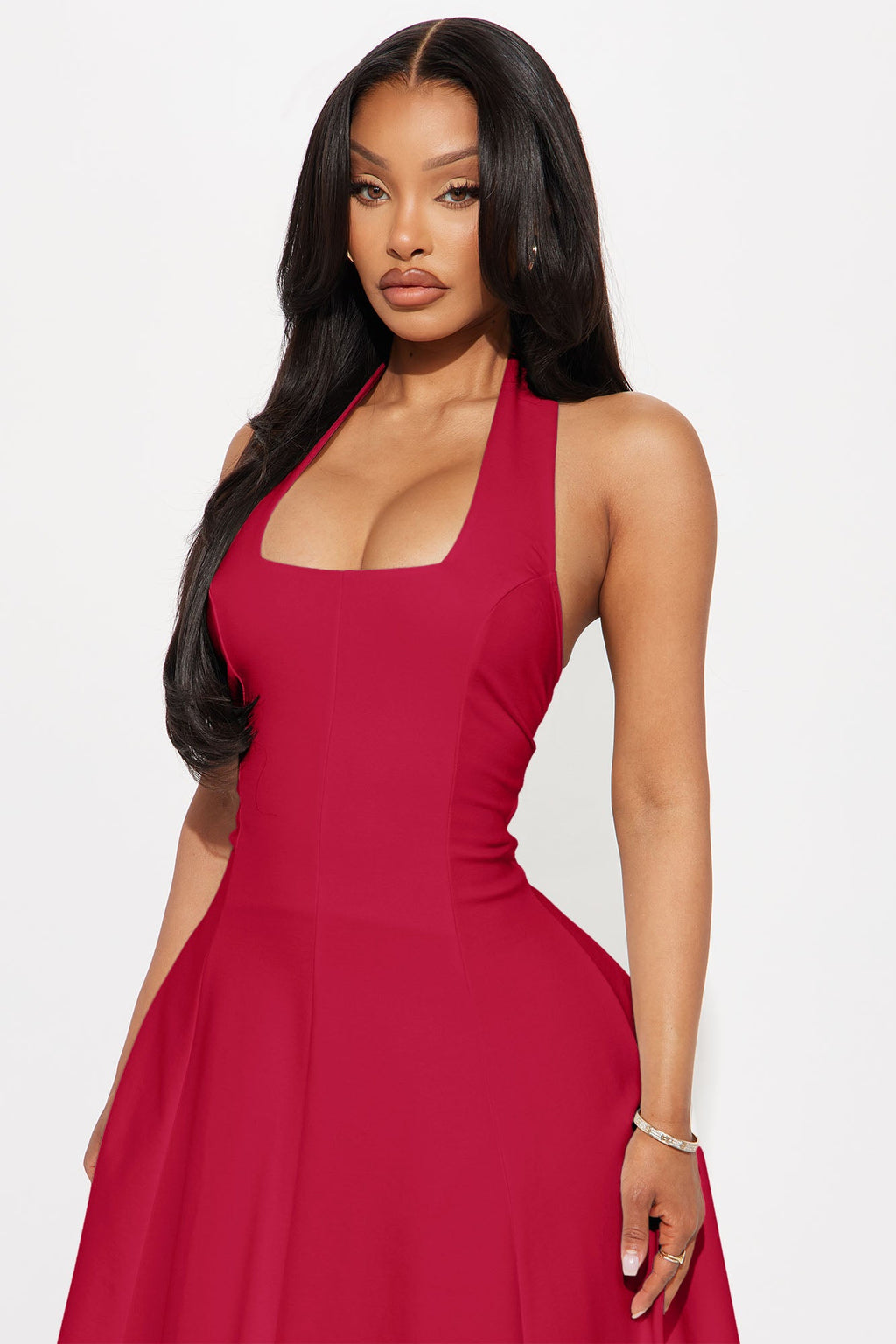 Mabel Ponte Midi Dress - Red