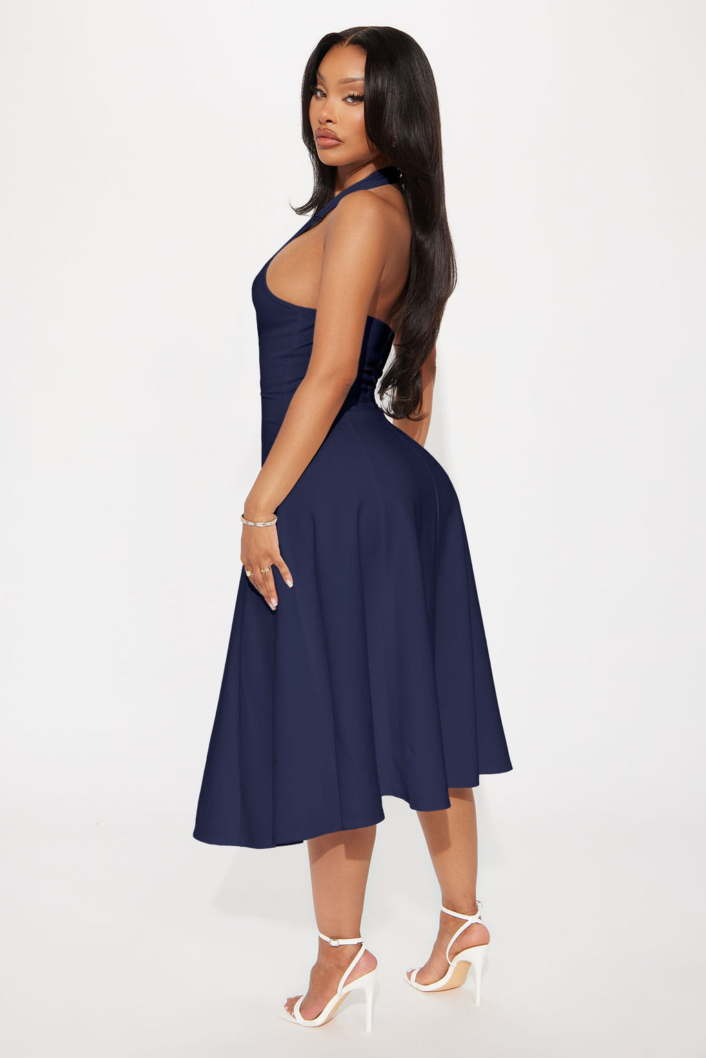Mabel Ponte Midi Dress - Navy