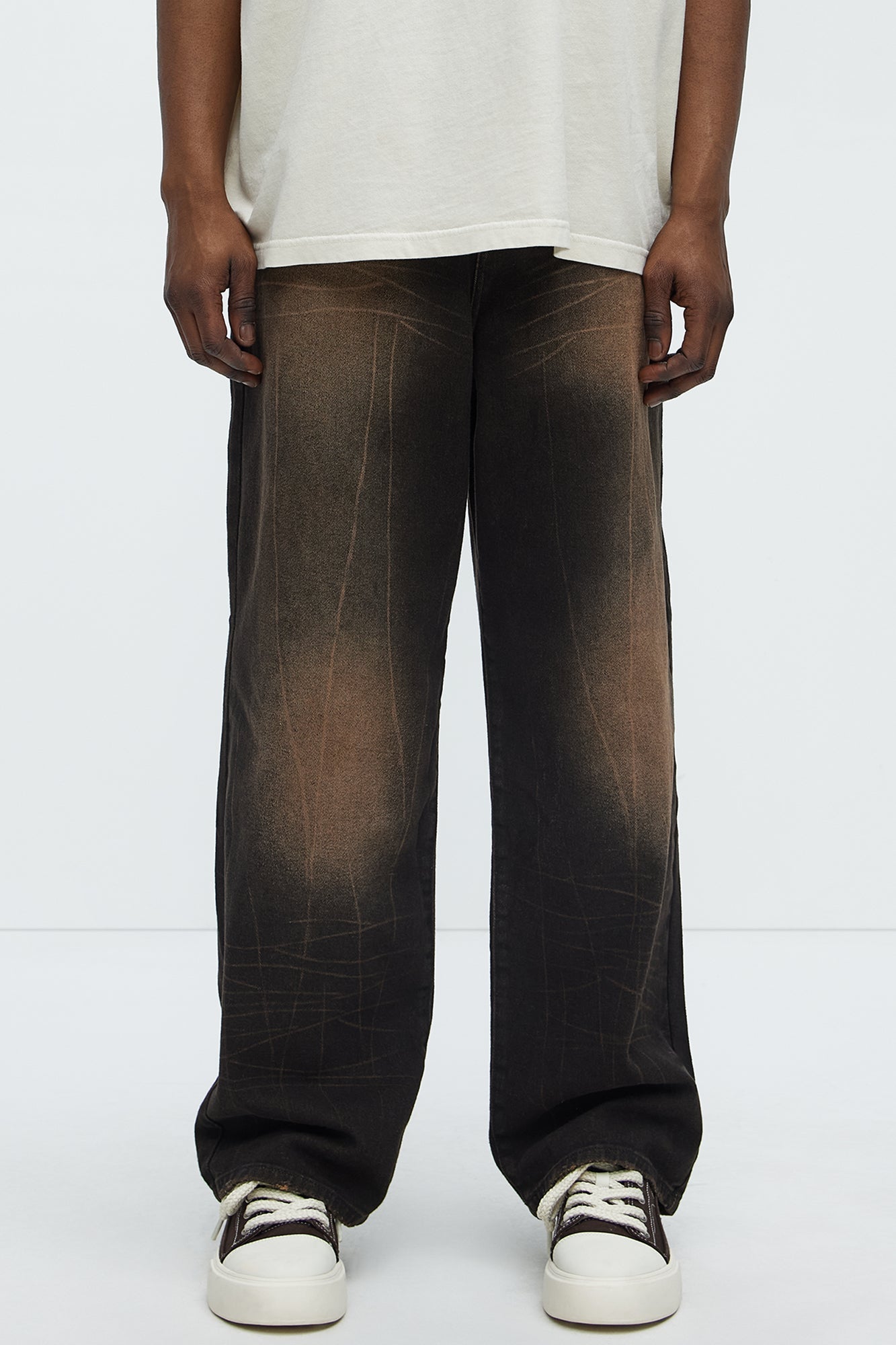 Sun Bleached Baggy Jeans - Dark Brown