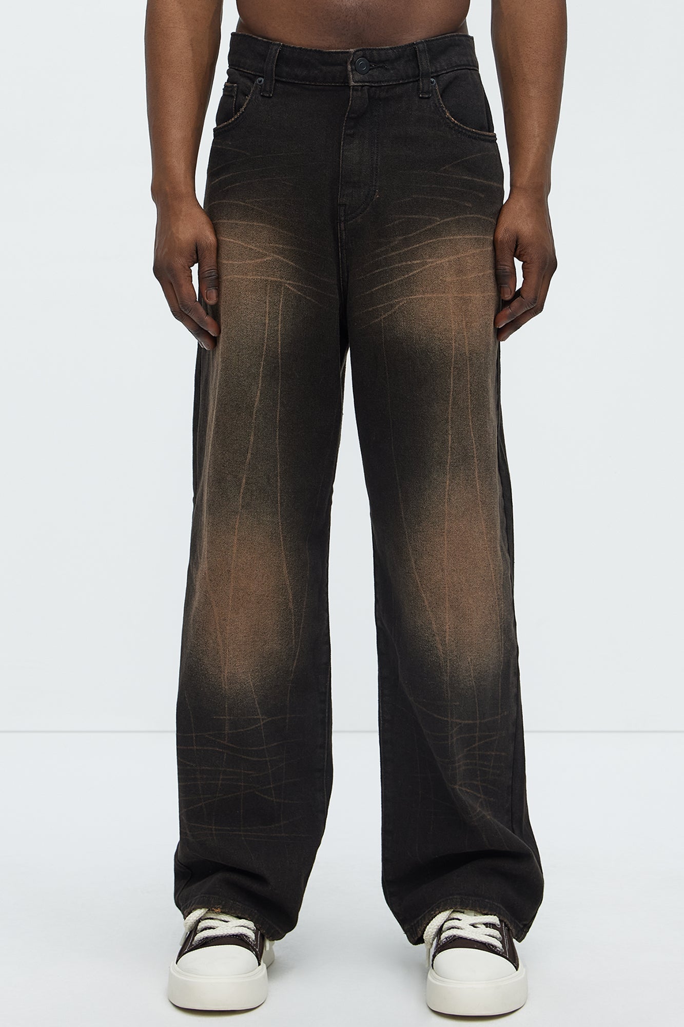 Sun Bleached Baggy Jeans - Dark Brown