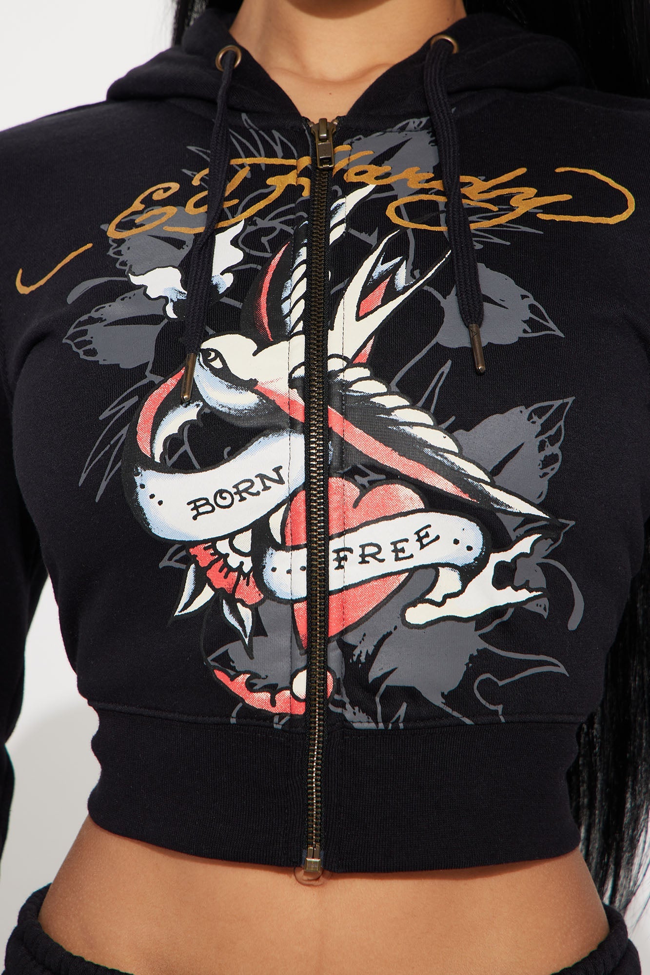 Ed Hardy Swallow Bird Zip Front Hoodie - Black