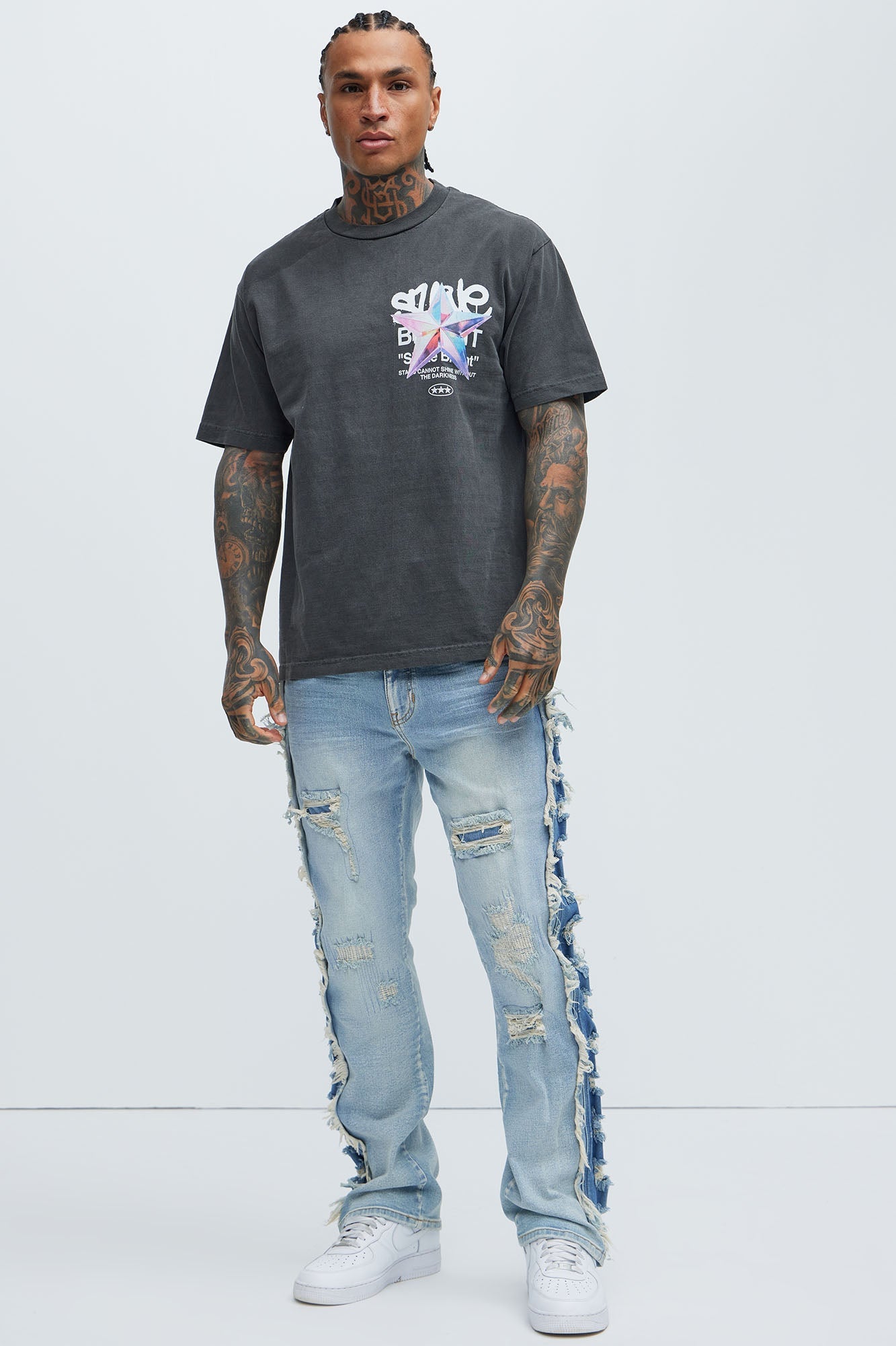 Track Stacked Skinny Flare Jeans - Medium Blue Wash